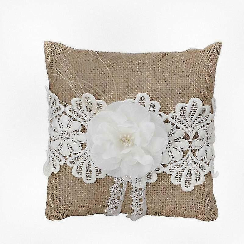 Linen Wedding Flower Basket Ring Pillow Set with Handle (20cm)