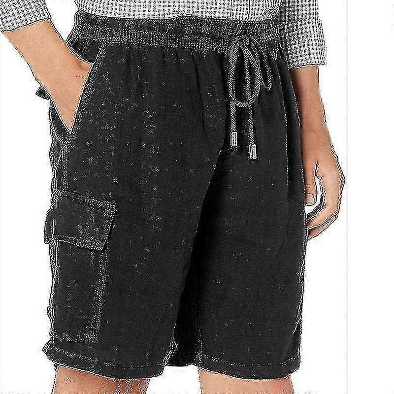 Men Elastic Cotton Linen Casual Shorts Drawstring Solid Pants