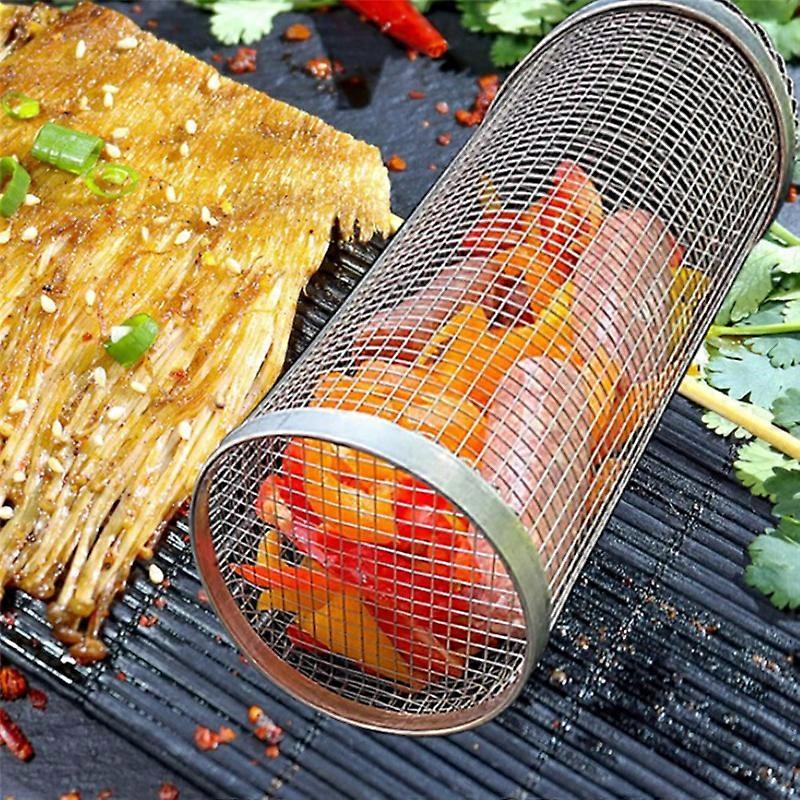 30cm Barbecue Rolling Grill Basket BBQ Tube Travel Picnic Cookware
