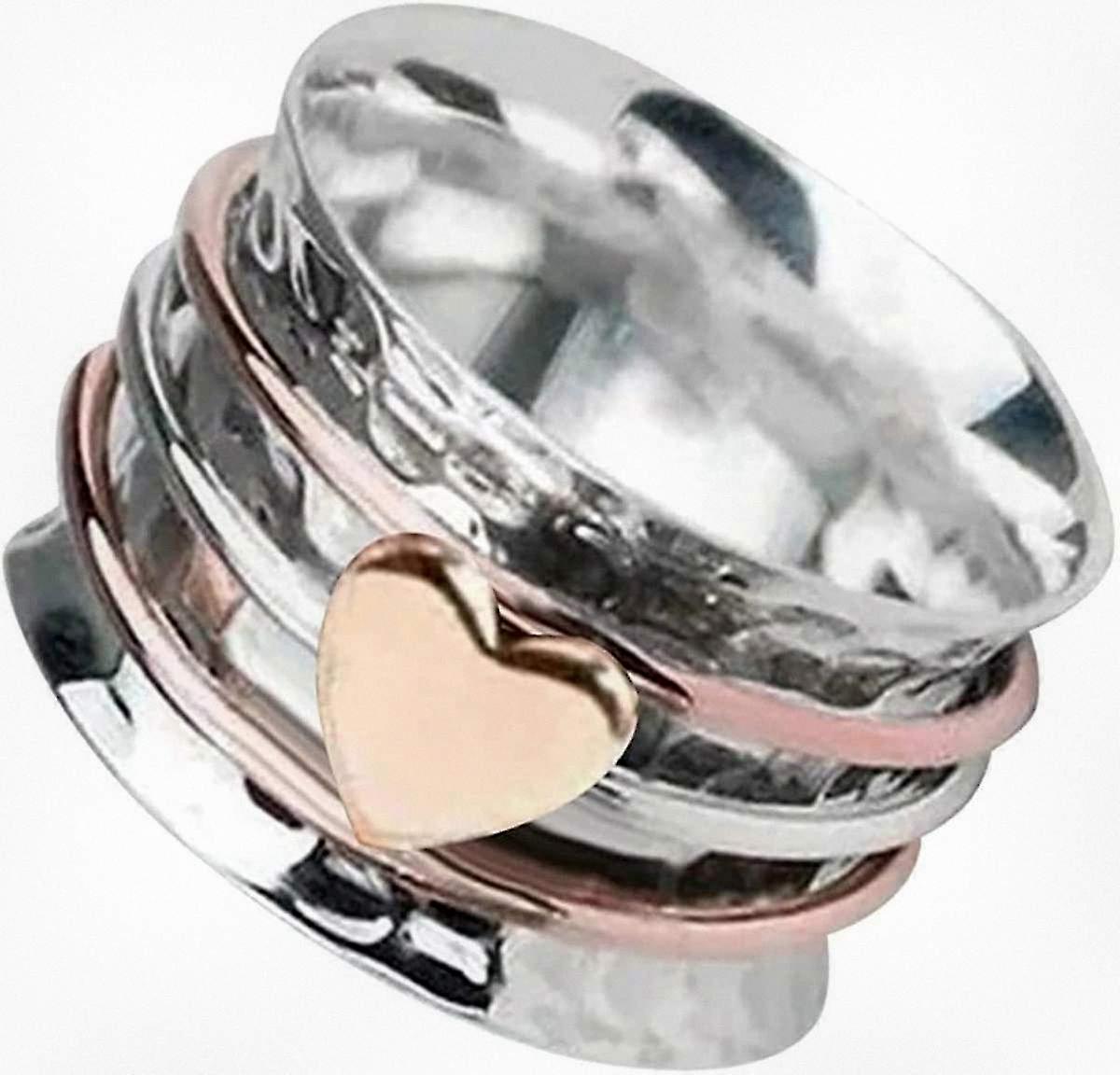 Pierścionek Heart Spinner dla kobiet i mężczyzn, Self-Love Fidget Spinner Heart Ring do łagodzenia lęku w srebrnym odcieniu