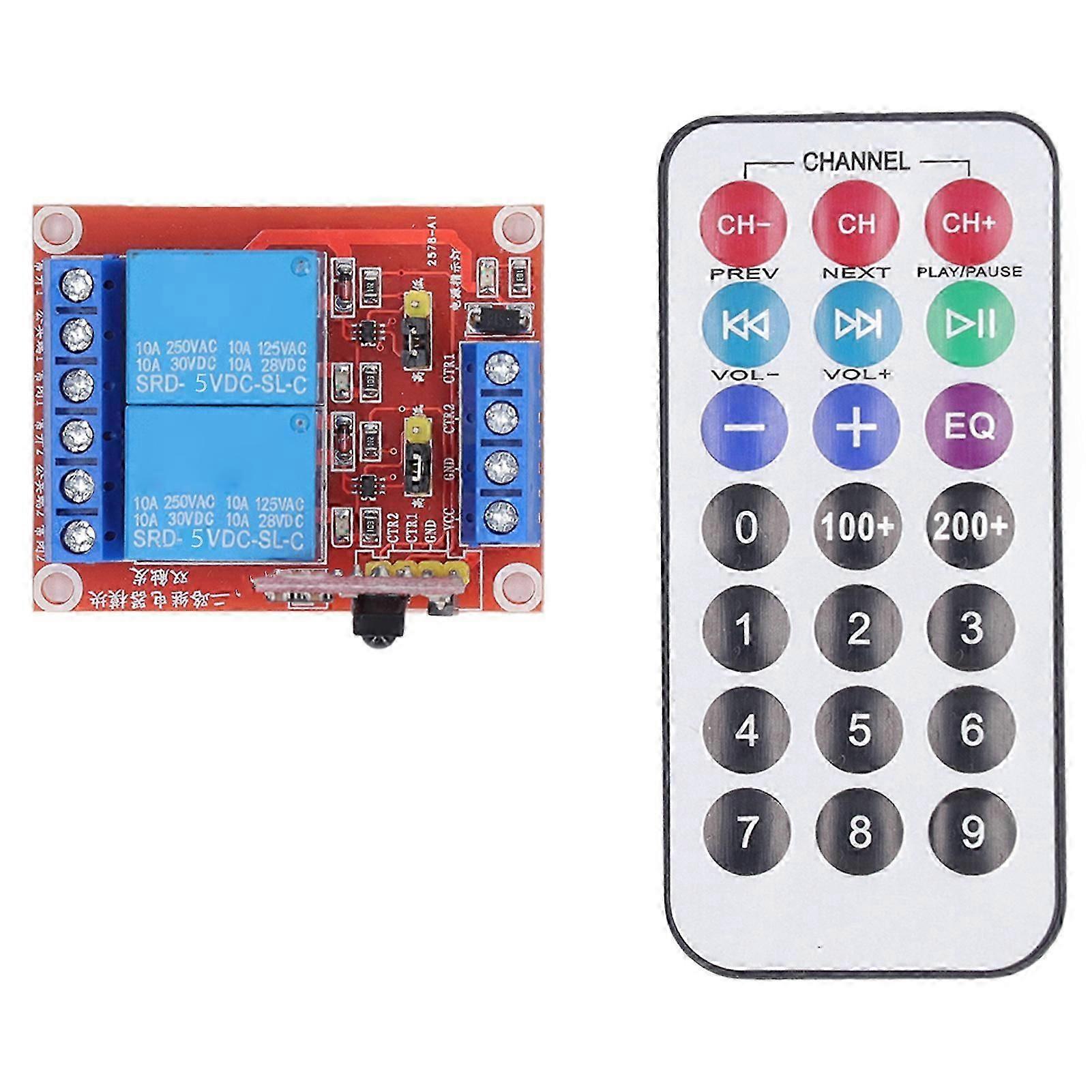 2 Channel Infrared Remote Control Switch Relay Module High Low Bidirectional Trigger Remote Control Relay DC5V Operating Voltage