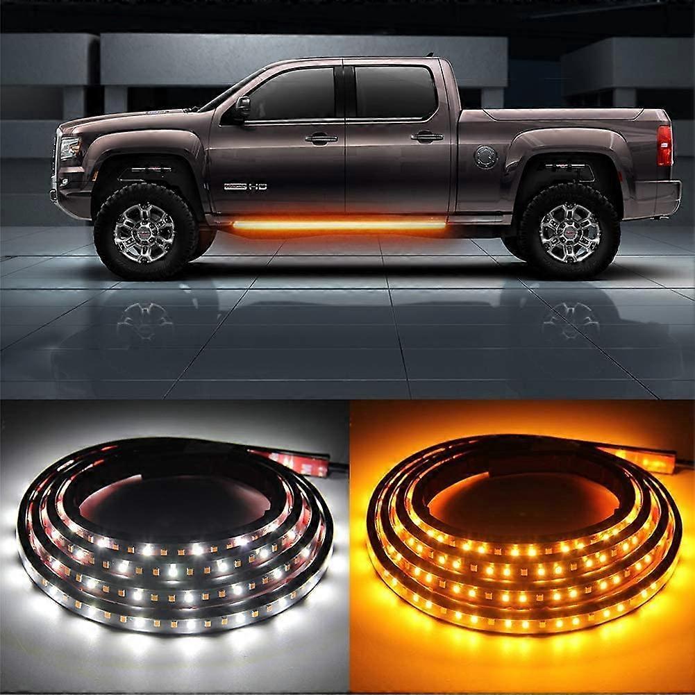 Truck LED Running Board Lights 70 Inch Sequential Amber Side Marker Lights 2PCs Waterproof Flexible Light Bar for Pickup Trucks