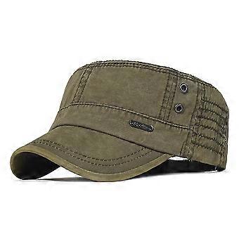 Herren Baumwolle Armee Kappe Kadett Hut Trucker Papa Hut Militär Flat Top Verstellbar Klassische Baseballmütze-FARBE ArmyGrün
