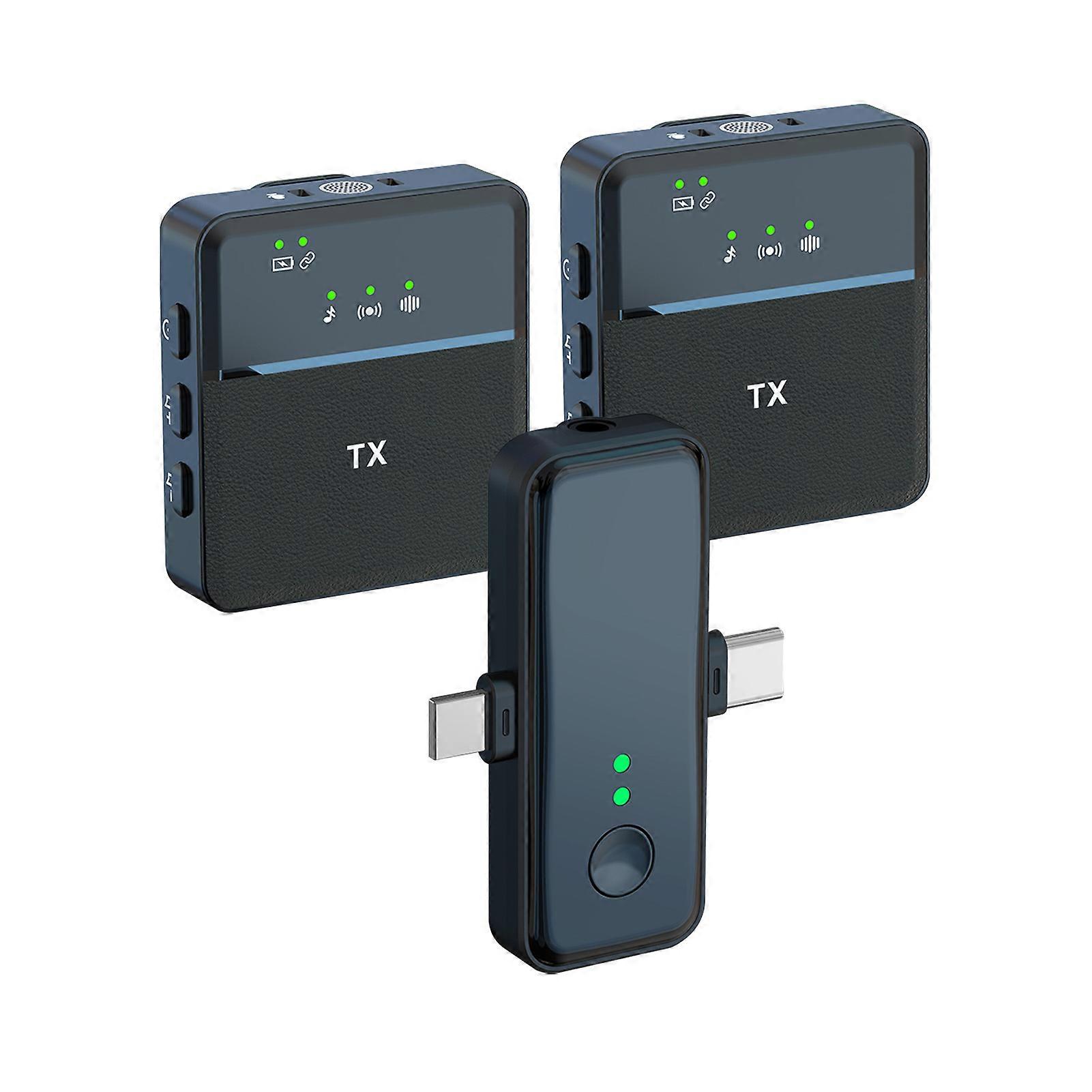 2.4G Wireless Lavalier Microphone System Dual Microphone Built-in Noise Reduction Chip Plug and Play Professional Collar Clip Microphone for Video Re