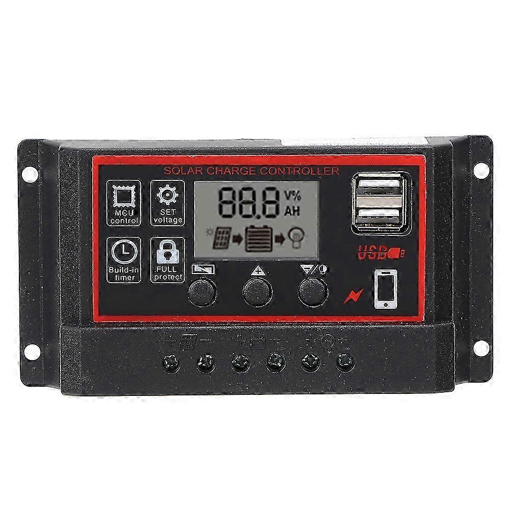 LCD Solar Charge Controller 5V/2.5A Dual USB PWM Cell Panel Regulator for 12V/24V 30A