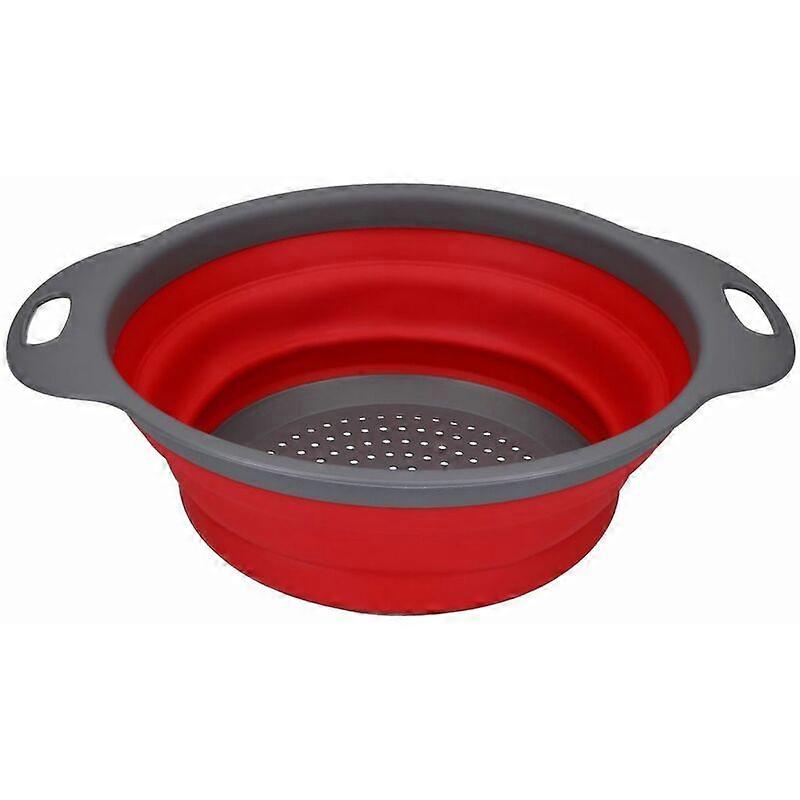 Foldable colander, round colander 24 cm diameter, red/grey