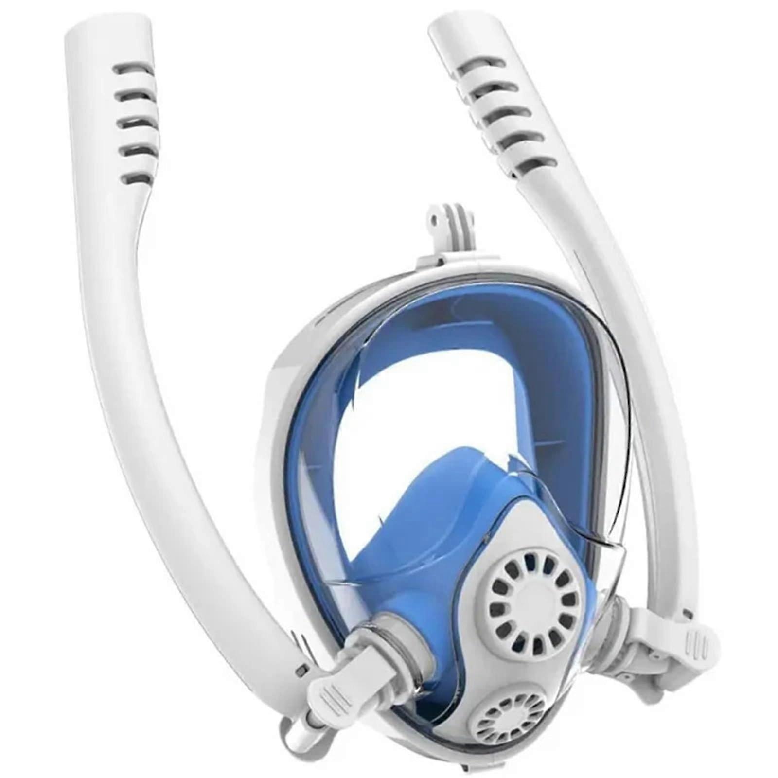 Full Face Snorkel Mask 180Degree Panoramic Vision AntiFog LeakProof LightBlue For Underwater Adventures
