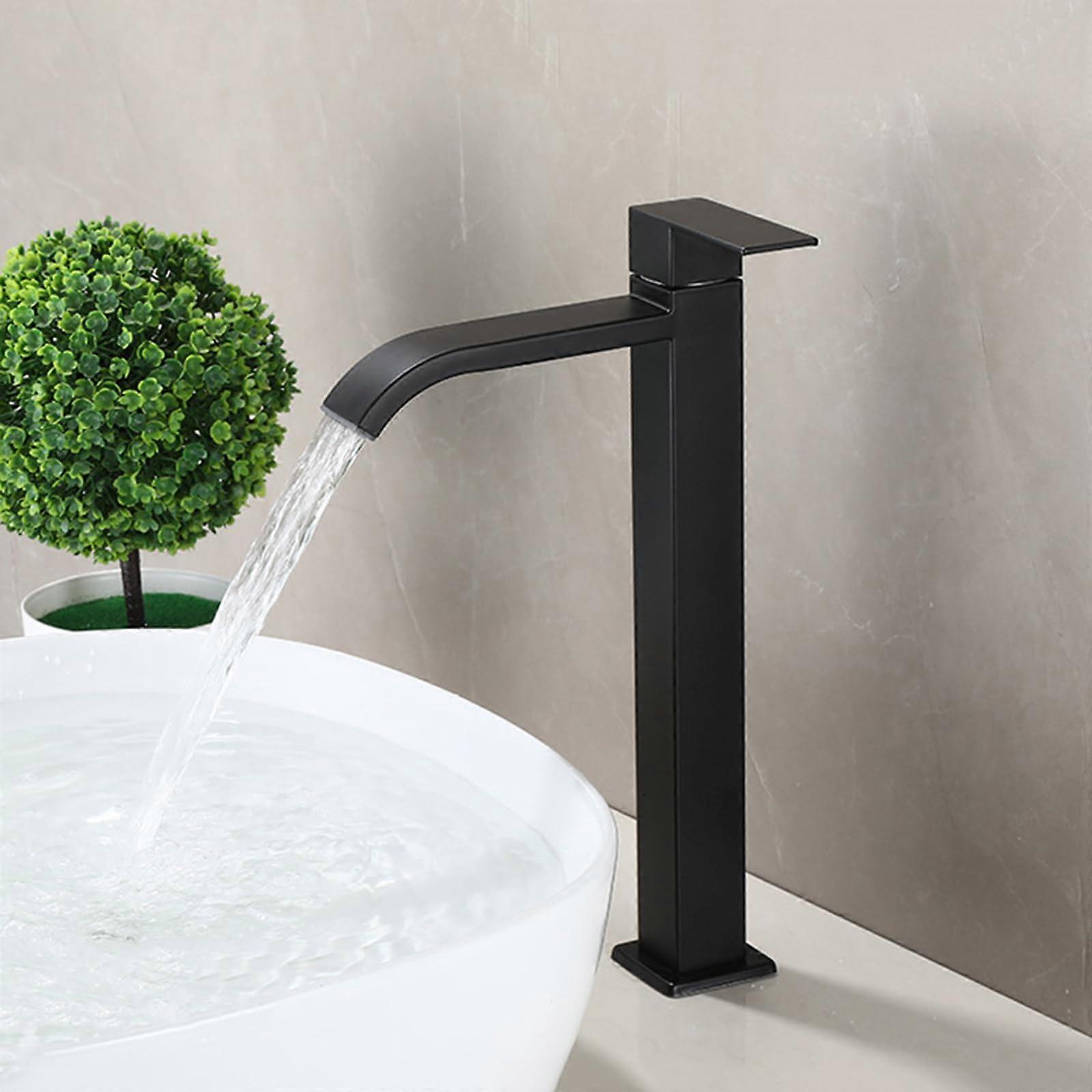 Eau froide Robinet Cascade Poignée Unique Évier Robinet Salle de bain Haute Cascade Noir
