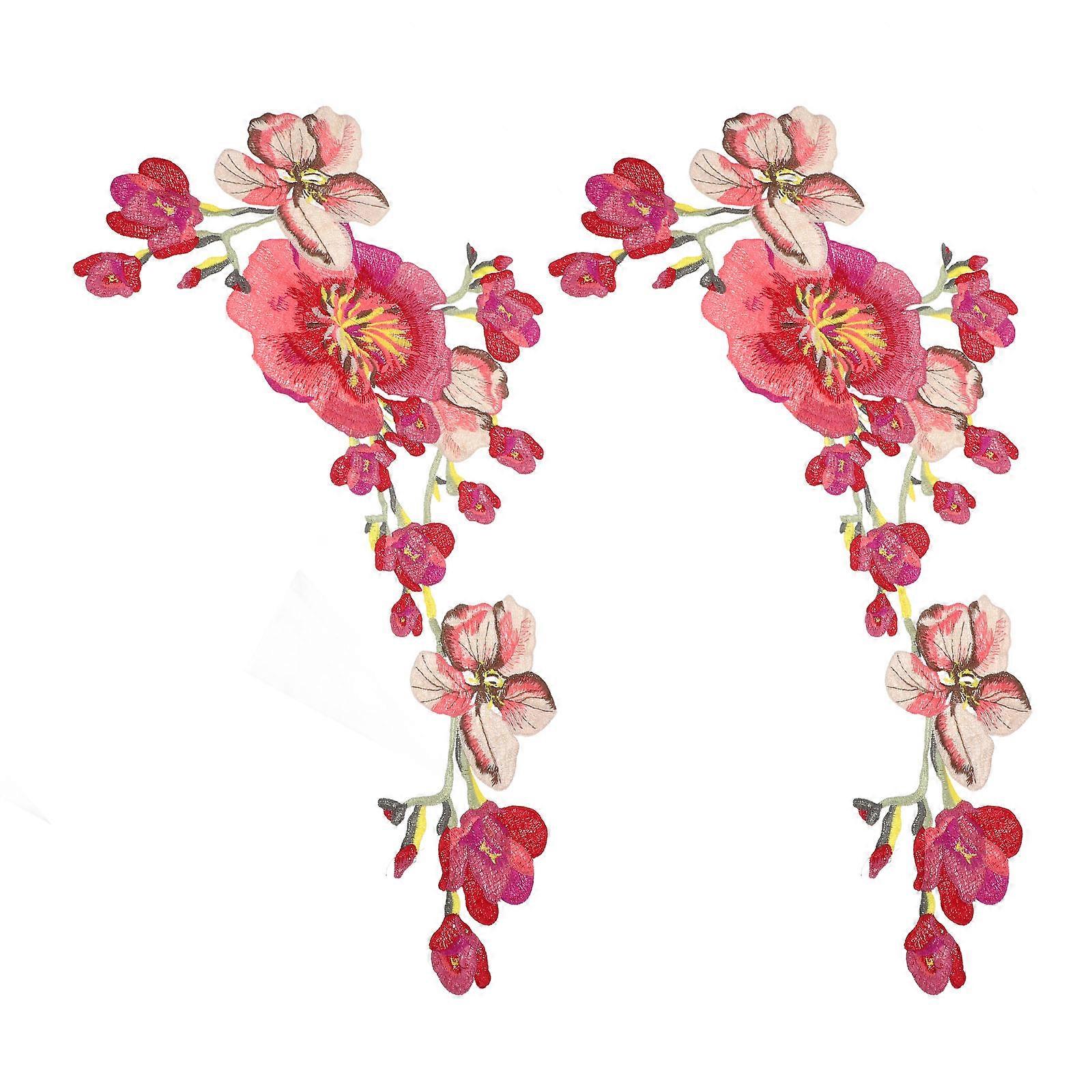 Sew On Patches Flower Patches Decorative Diy Craft For Clothes Red Polyester 2Pcs