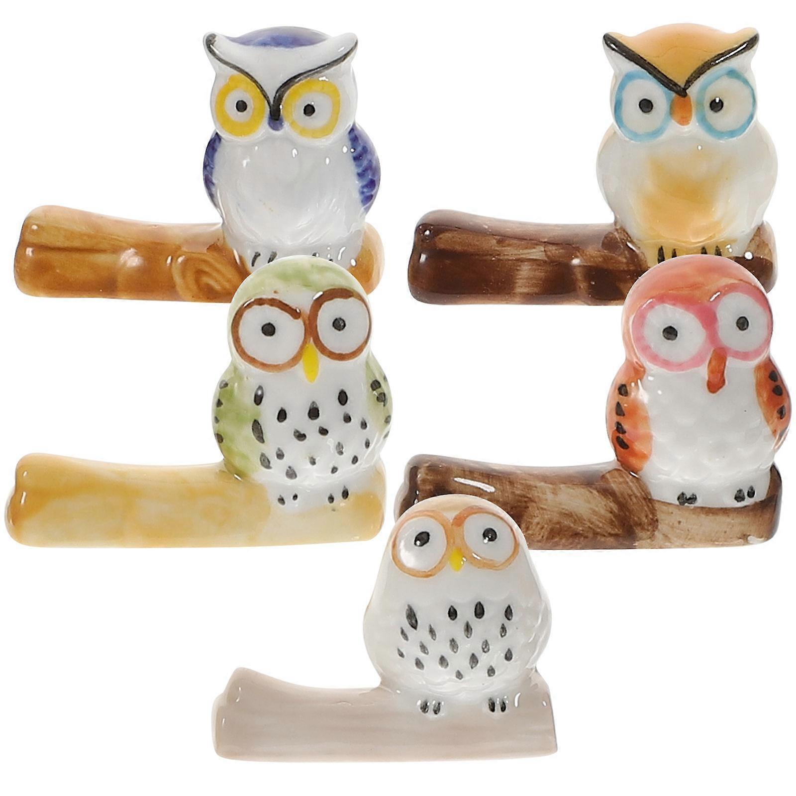 Chopstick Rest Holder Adorable Owl Shape Handmade Ceramic Table Decor Cutlery Pen Rest 5Pcs