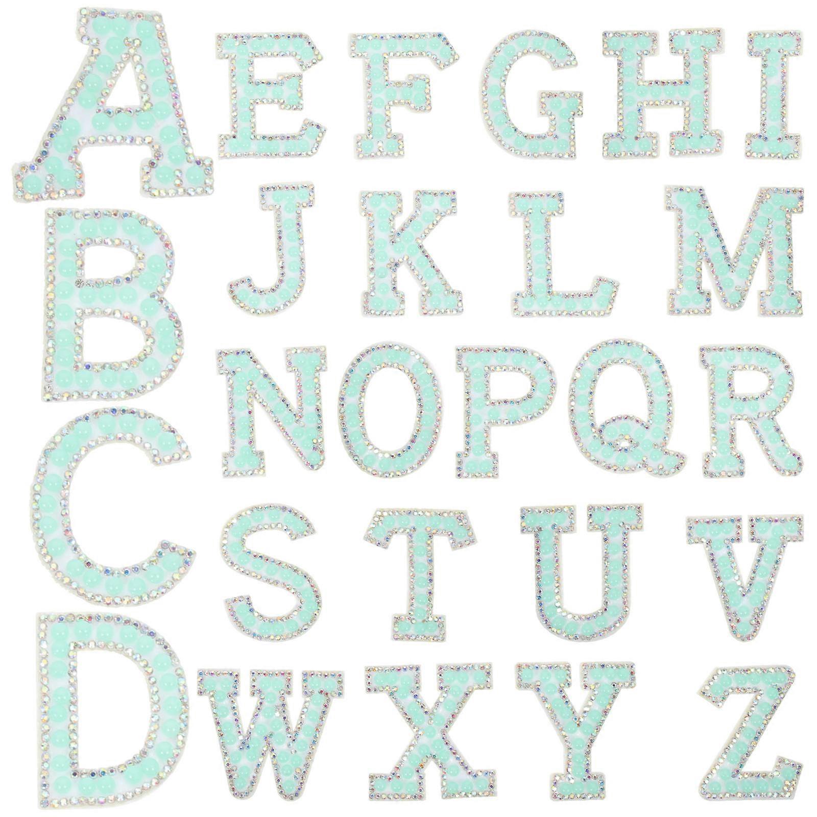 English Alphabet Patch Glitter Letter Bling Appliques Diy Projects Clothing Decoration Polyester Rectangular 26Pcs