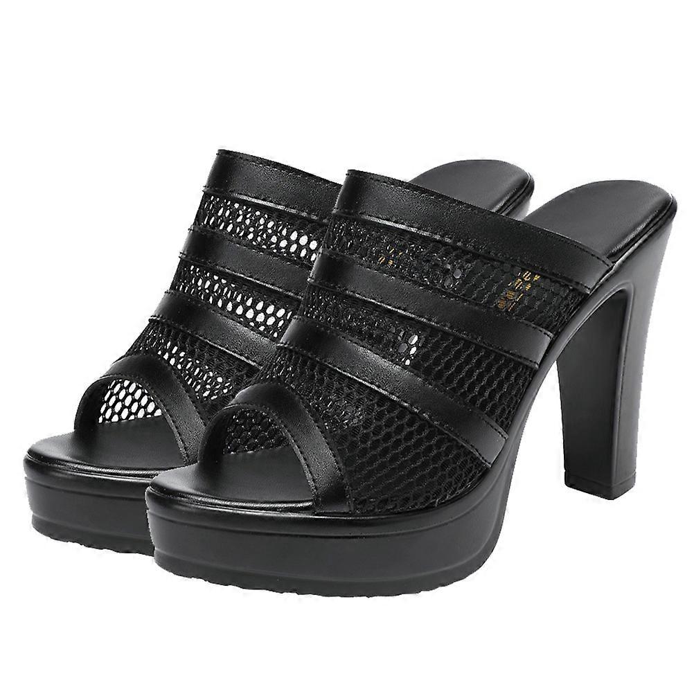 Högklackade Sandaler Mode Utomhus Flicka Sommarskor Svart Öppen Tå Andas 1Pair