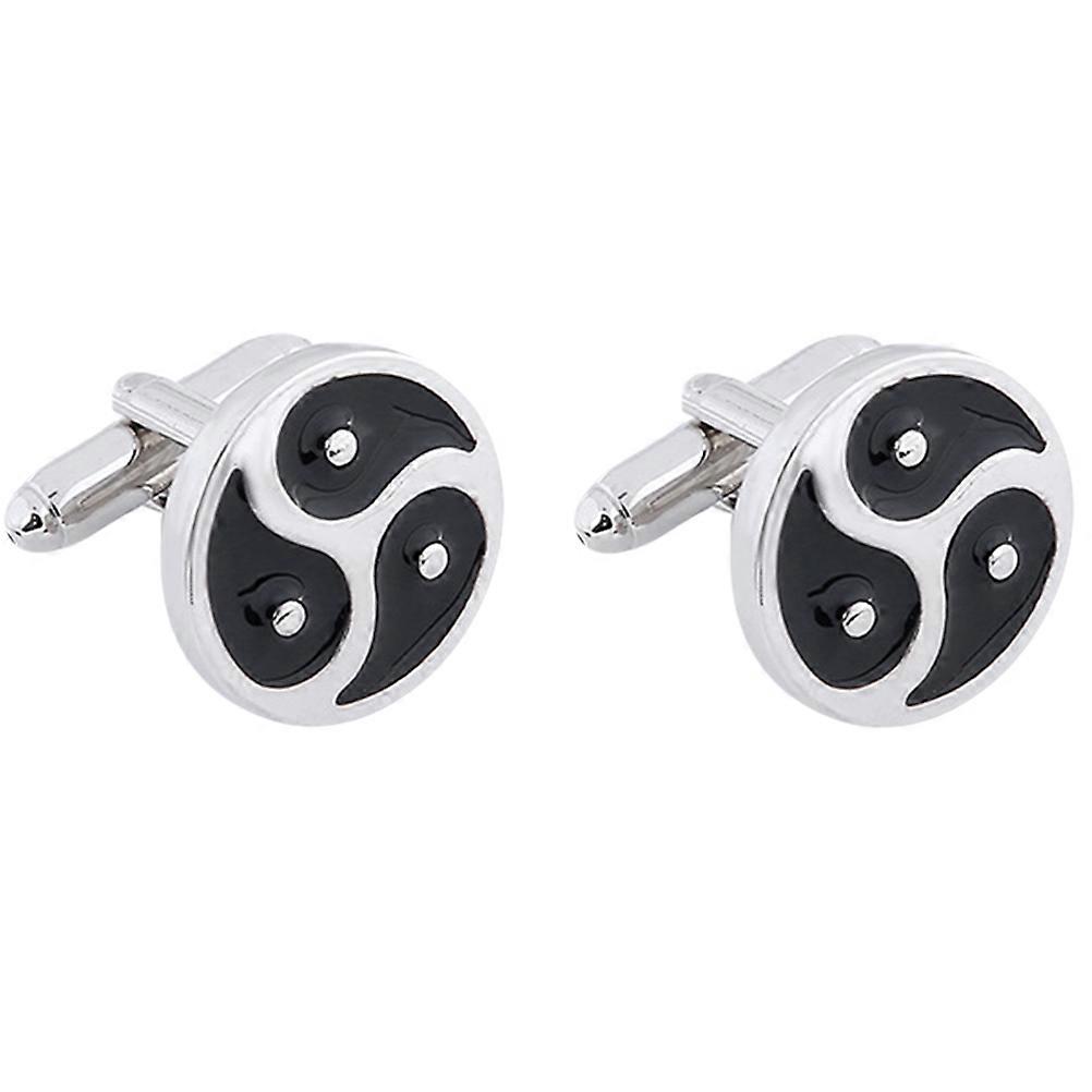 Men Cufflinks Shirt Cuff Nails Tai Chi Cufflink Silver 1.7x1.7cm Round Alloy 1 Pair