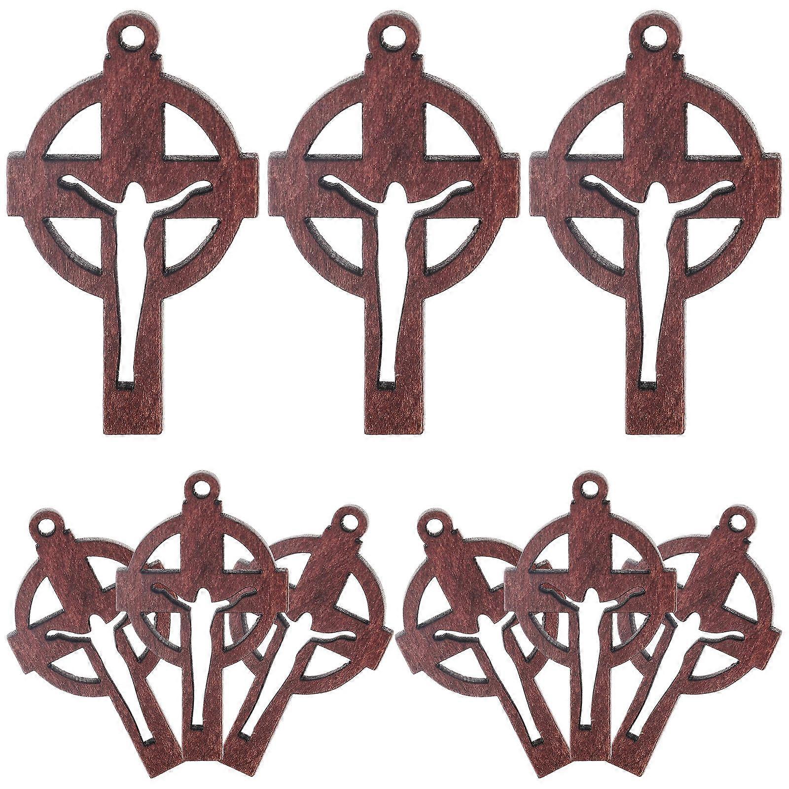 20Pcs Wooden Cross Pendants for DIY Jewelry Craft Dark Red Wood Charms