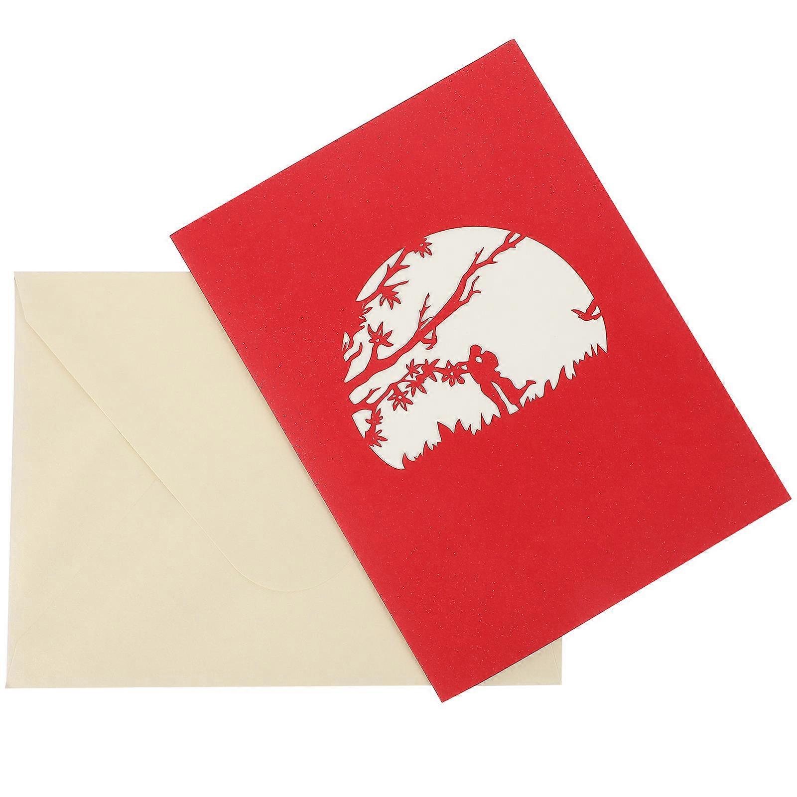 Thanksgiving Blessing Message Card Valentine's Day Greeting Romantic 3D Cuckoo Bird Love Expression Red 20X15CM 1Set