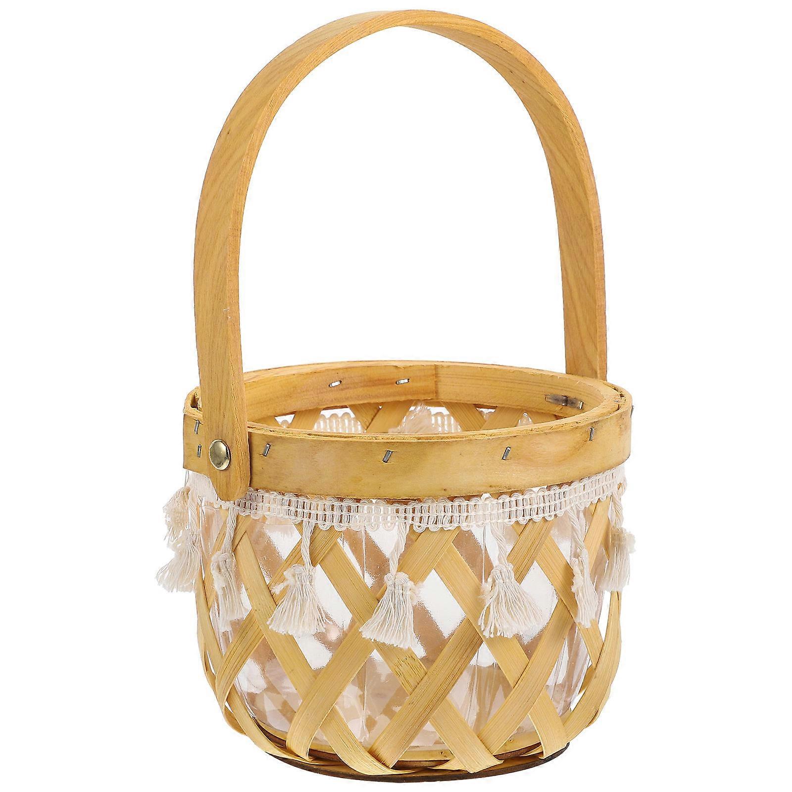 Flower Basket Woven Planter Handwoven Plant Pot Farmhouse Style Indoor Decoration Beige 15X11.5CM Flower Storage 1Set