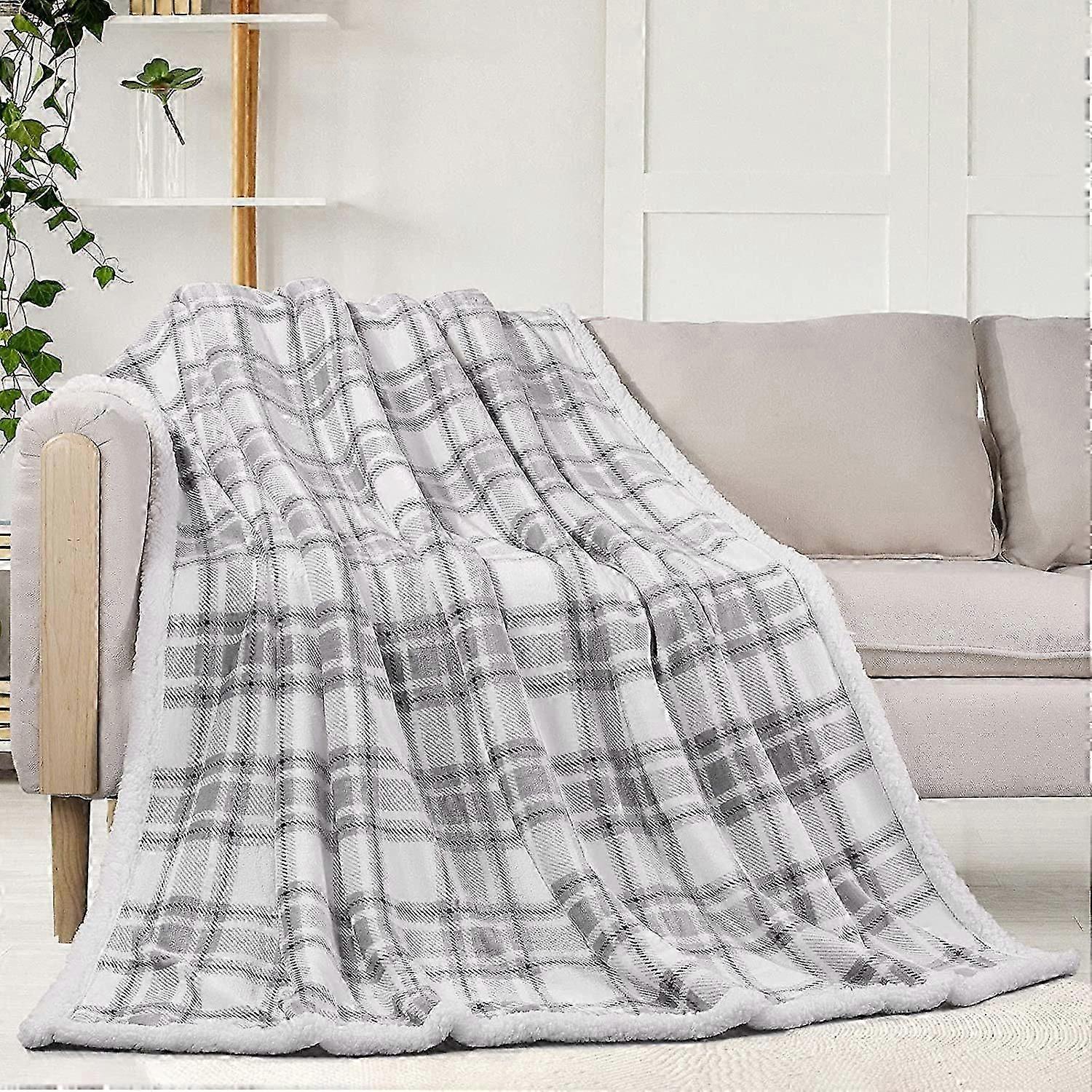 Plaid Cozy Fluffy Throws Blankets for Couch Soft Twin Christmas Bedding Sofa Flannel Plush 51"x59",Black