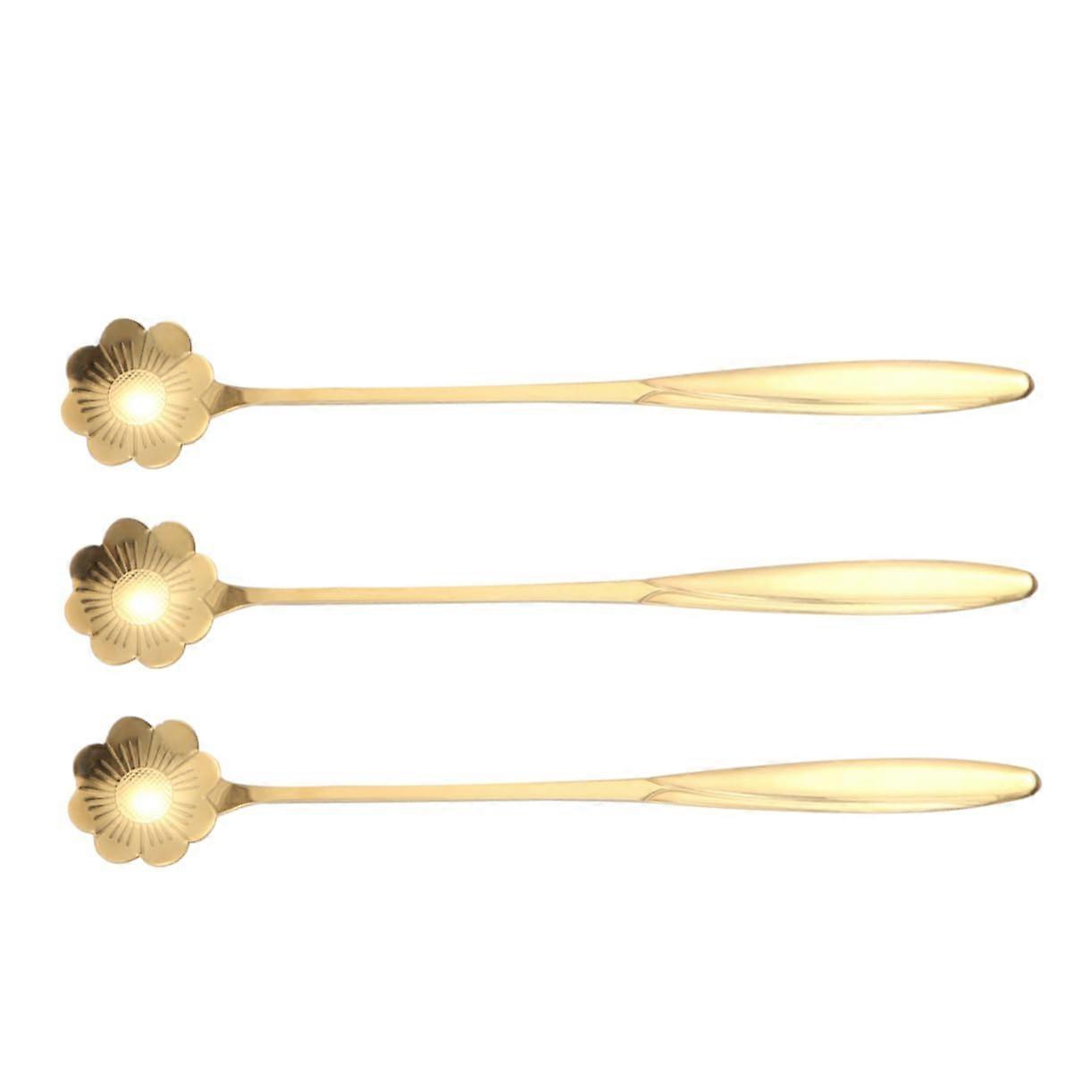 Stainless Steel Petal Mixing Spoon for Cocktail and Dessert - Gold Handle, 17.80x2.80x0.20CM