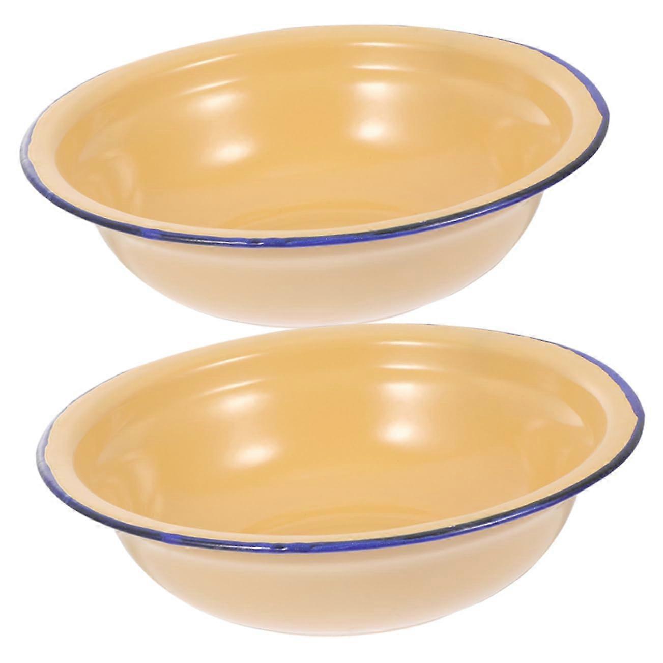Set of 2 Enamel Soup Bowls Retro Serving Bowls Serving Basin Enamel Crockery Serving Container Vintage Enamel Dish Kneading Bowl