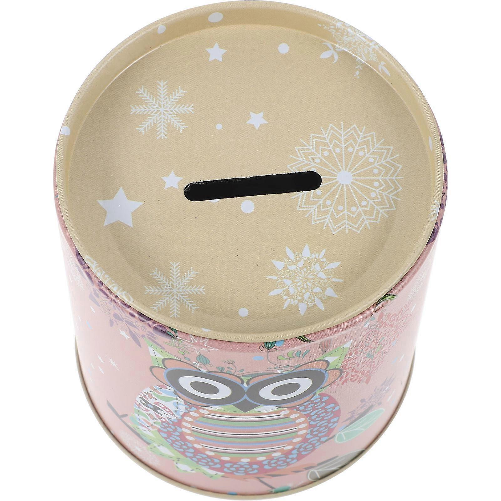 Round Tinplate Piggy Bank Owl Pattern Coin Storage For Girls Money Saving Special Occasions 1Set