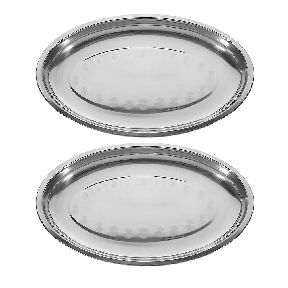 Serving Dish Stainless Steel Plate Mealtime Large Silver 2Pcs