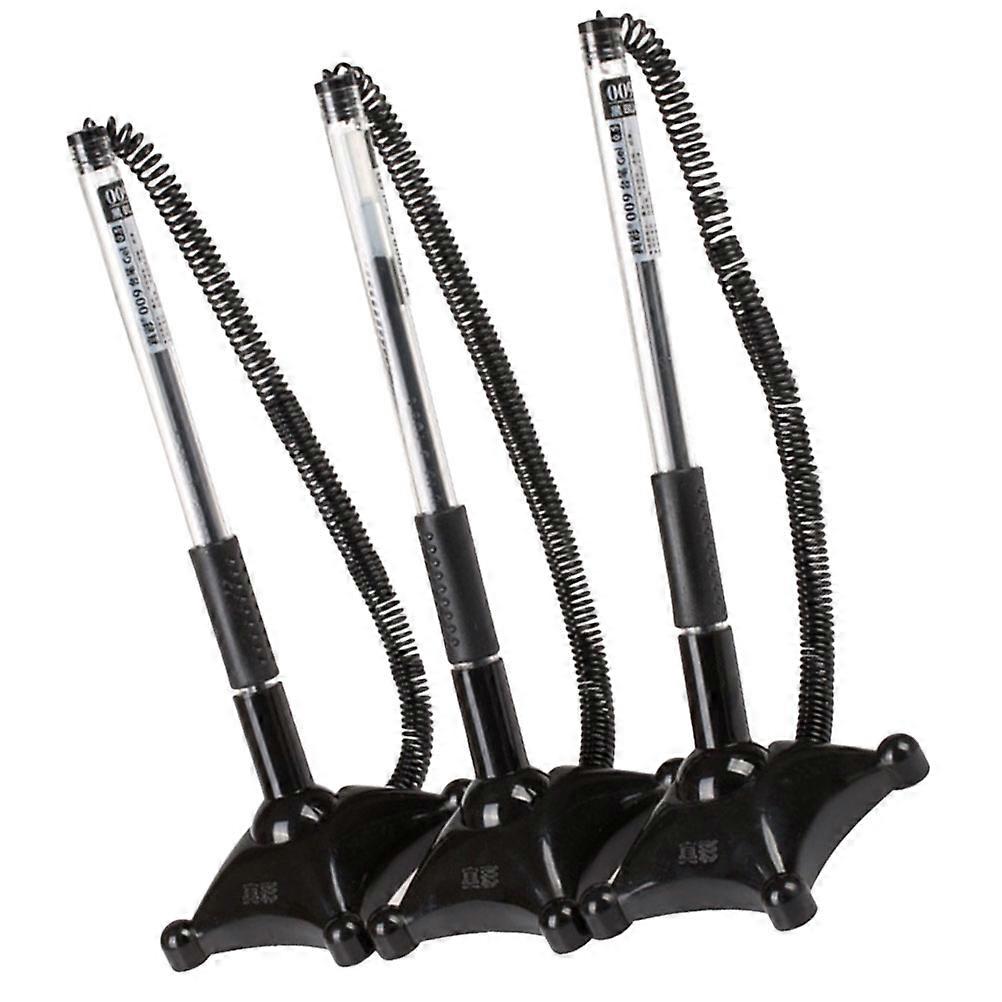 3pcs Multi Function Writing Pen Set with Desktop Stand – Ergonomic Black Ballpoint Pens for Office, Bank, Hotel, Signature & Guest Book Use