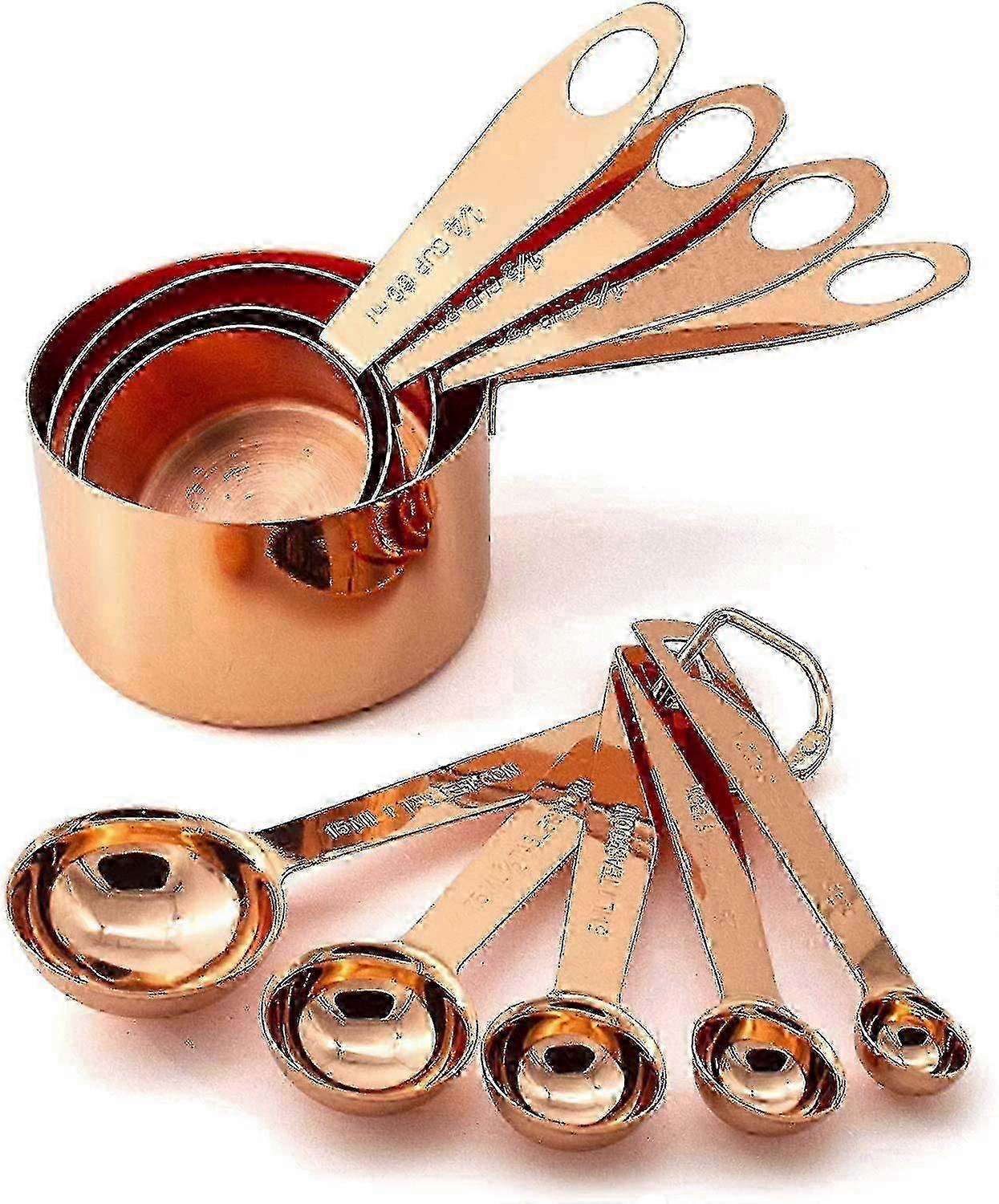 Set of Copper Measuring Cups and Spoons for Precision Cooking and Baking