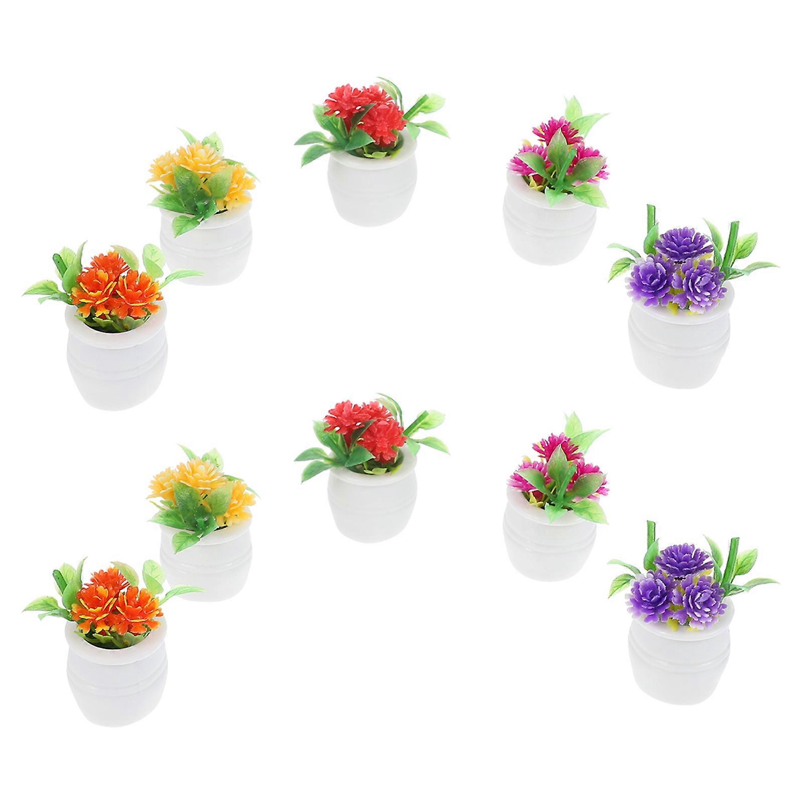 10pcs Mini Simulation Bonsai Plants for Decoration in Assorted Colors Plastic Small and Lightweight