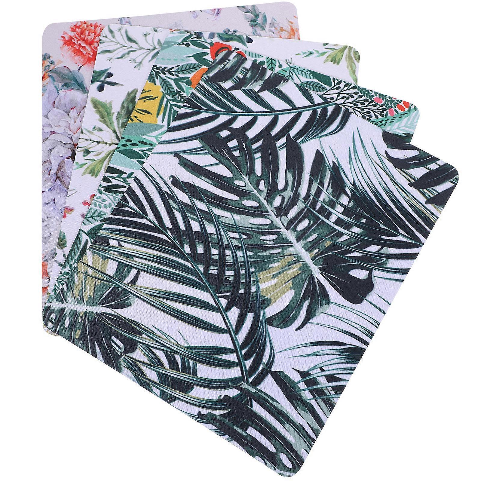 Pretty Mouse Pad Flower Plants Decorative Anti-Slip 4Pcs For Laptop Daily Use