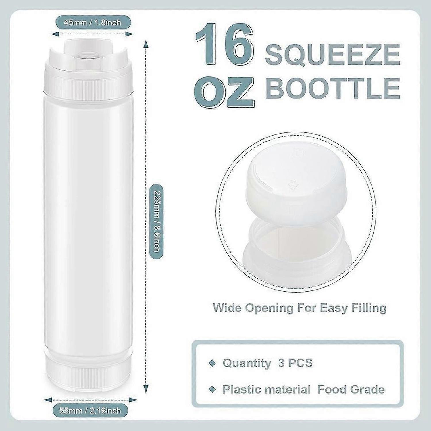 6 Pcs 16 Oz Inverted Plastic Squeeze Bottles, Refillable Tip Large Valve Dispenser Condiment Squeeze