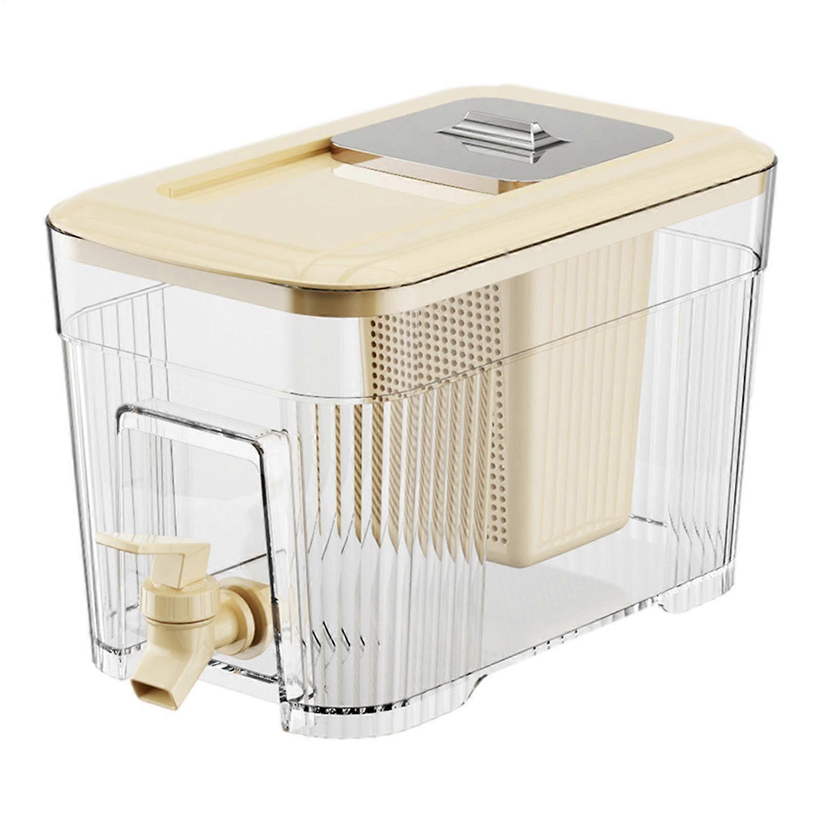 Drink Dispenser for Refrigerator, 6 L, LeakProof, with Lid and Filter, Creamy Yellow