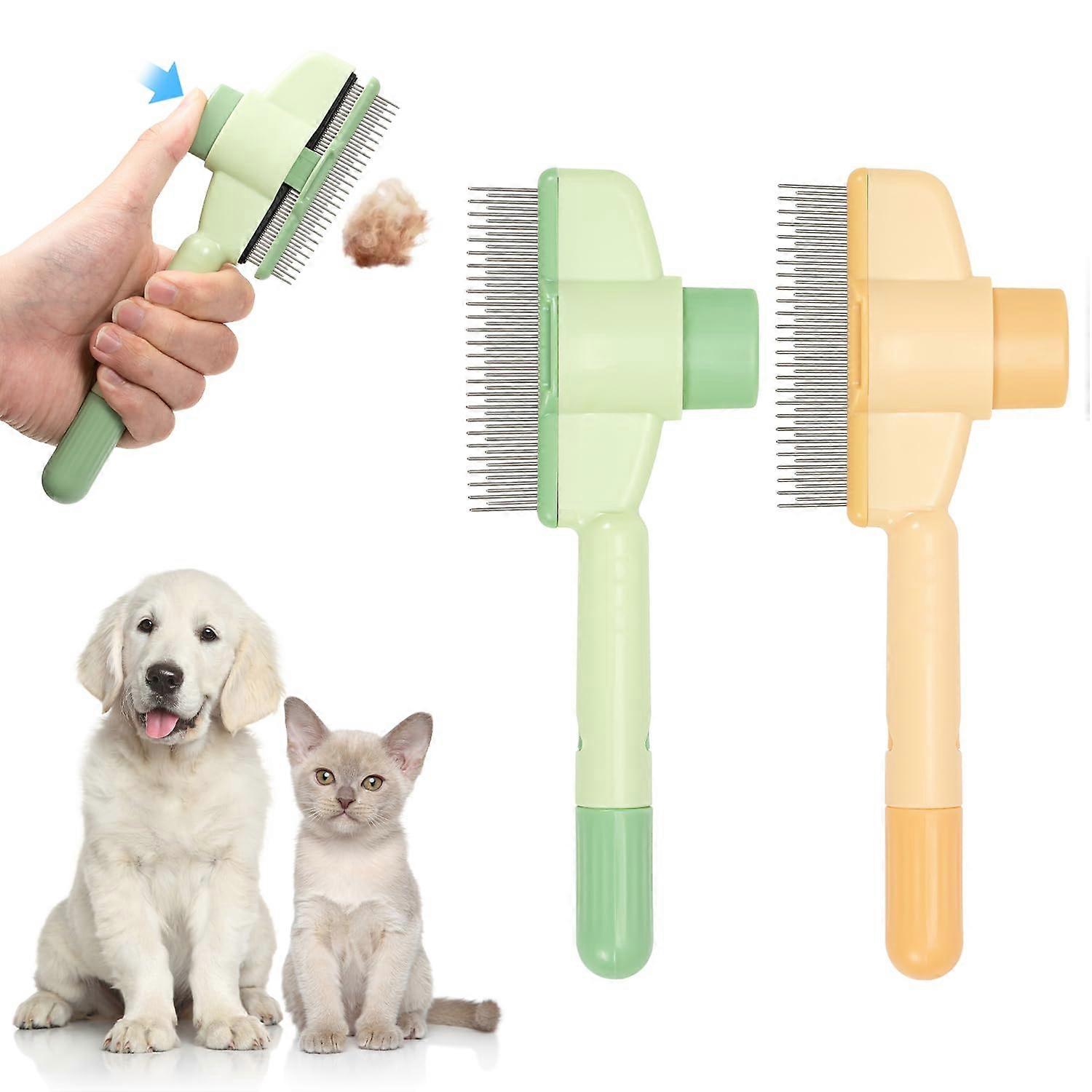 Flea Comb for Cats and Dogs, 2-Pack Self-Cleaning Comb for Long and Short Hair, Ergonomic Design with Release Button