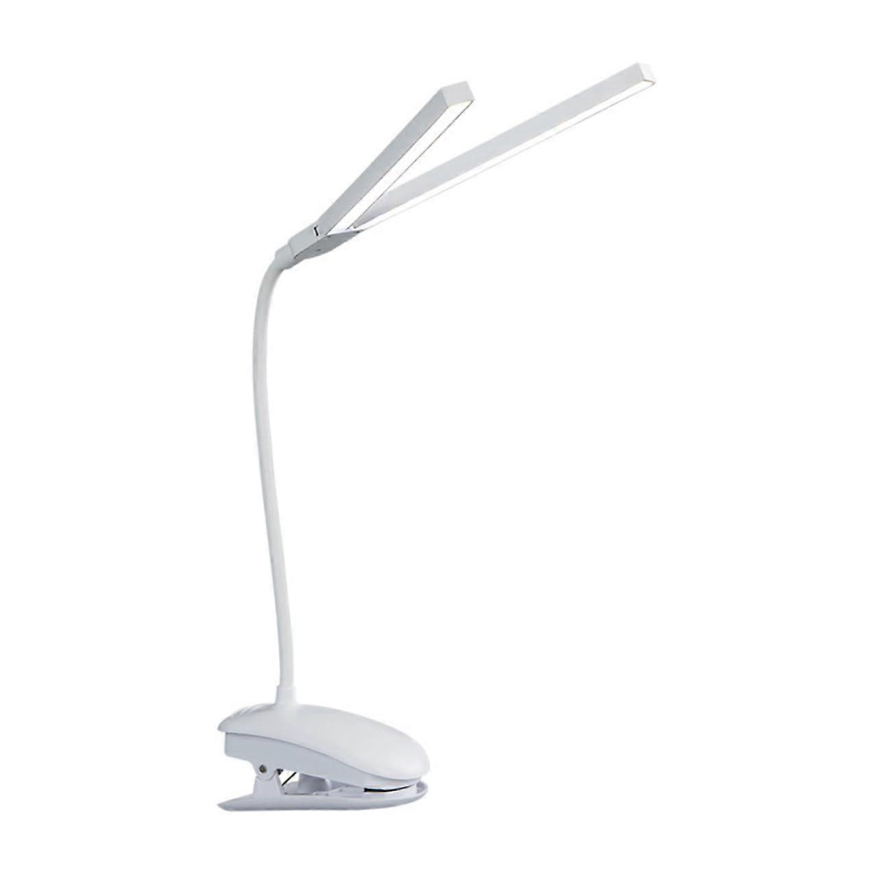 LED Desk Lamp with USB Rechargeable Clamp, White Plastic Night Reading Light for Bedside Table, Indoor Learning and Study