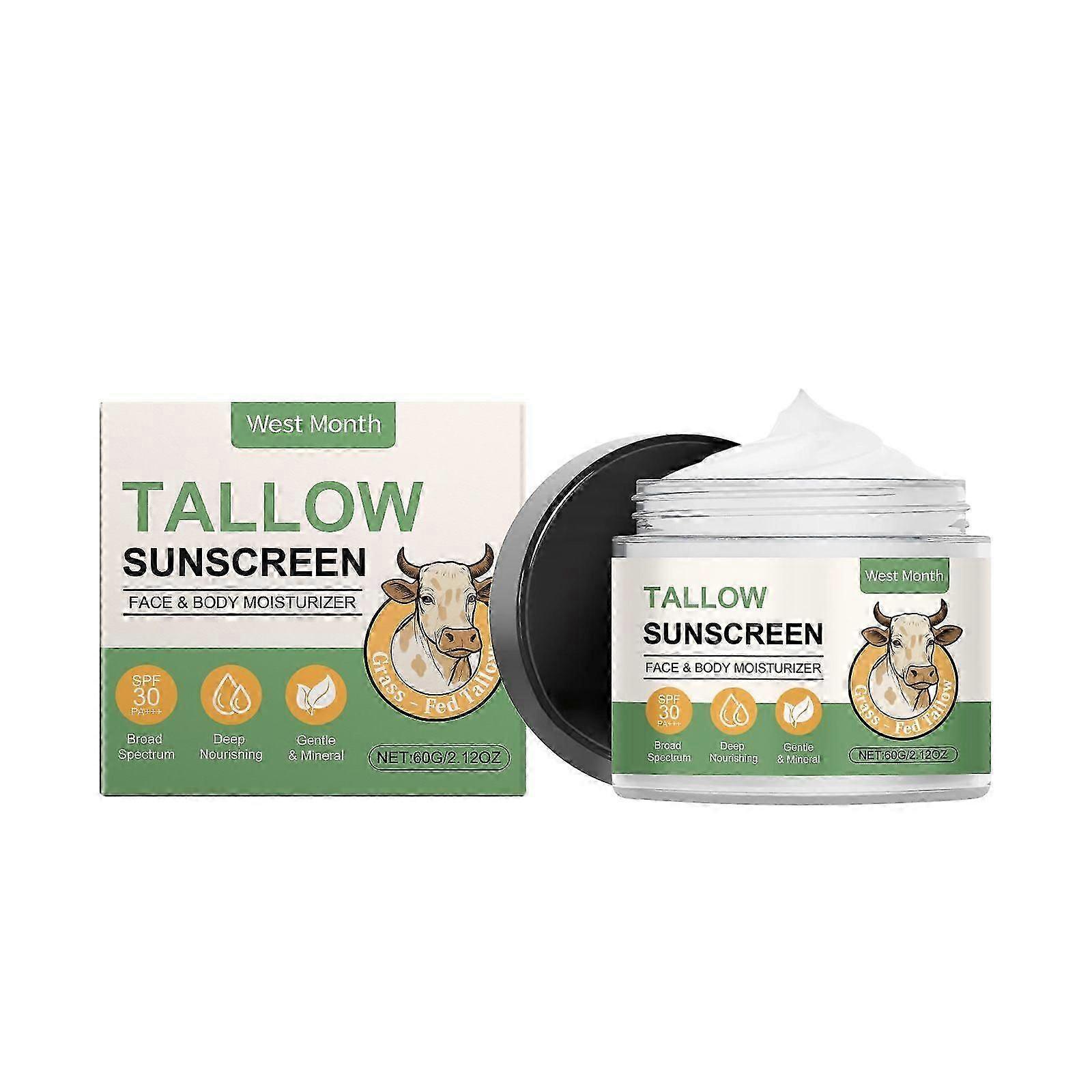 Tallow Sunscreen SPF 30 - Non-Toxic Natural Mineral Sunscreen with Zinc Oxide & Beef Tallow - Organic Reef Safe Sunblock for Face & Body