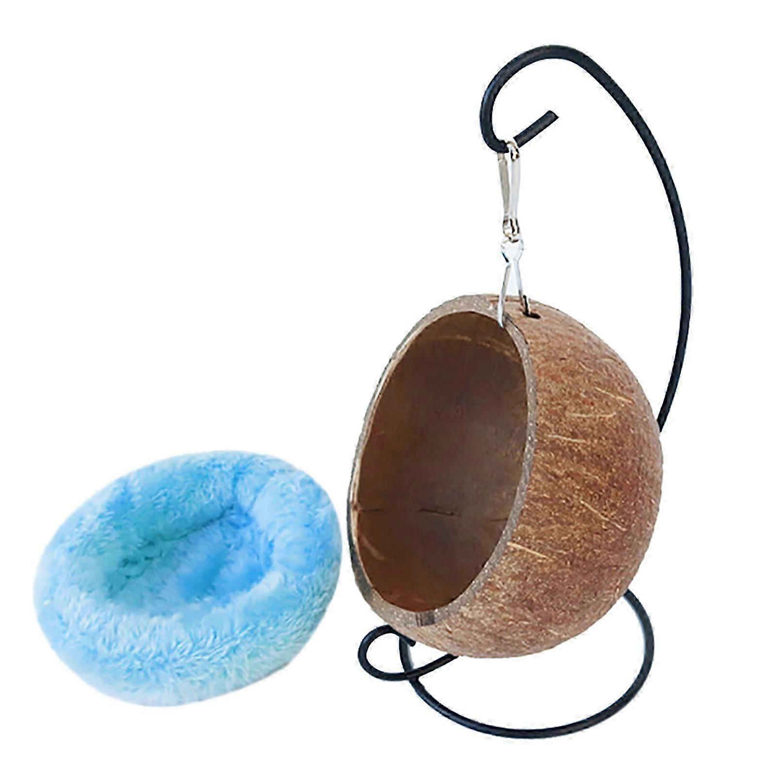 Hamster Hamac à la noix de coco Petit animal nid suspendu avec support en métal Balançoire Jouet Cachette Lit pour cochon d’Inde Dormir et pour jouer