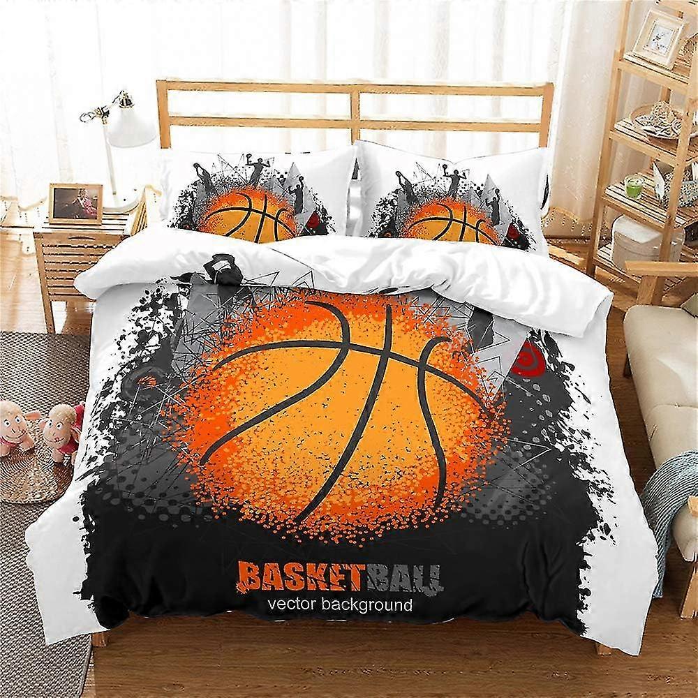 Conjunto de Cama com Capa de Edredão Microfibra Escovada 3D Basquetebol Mundo Crianças Menino e Menina 1 Capa de Edredão + 2 Fronhas