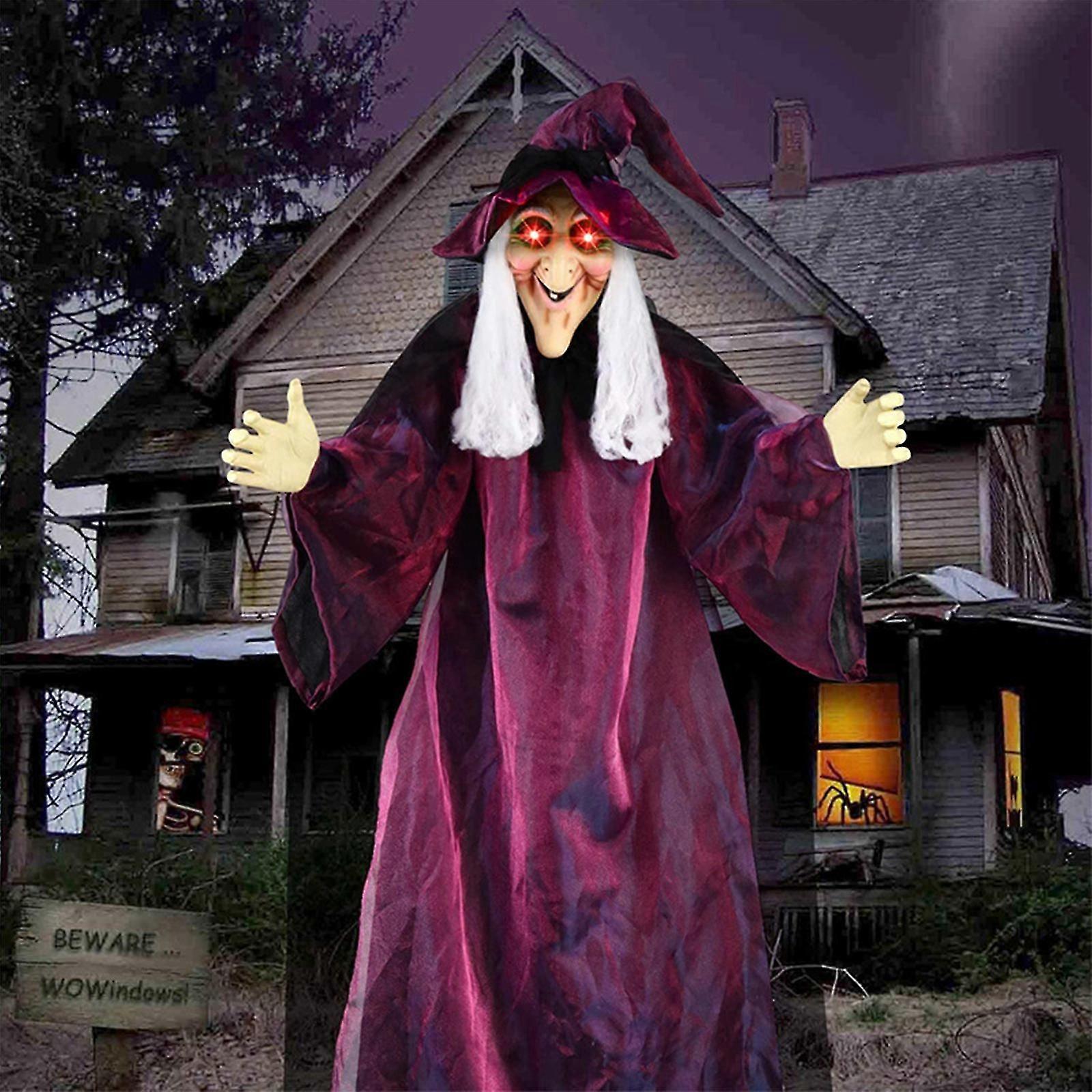 71 Hanging Witch Decoration with Light-up Eyes and Sound Activation Function Animated Talking Witch for Halloween Decorations Haunted House Prop Dcor