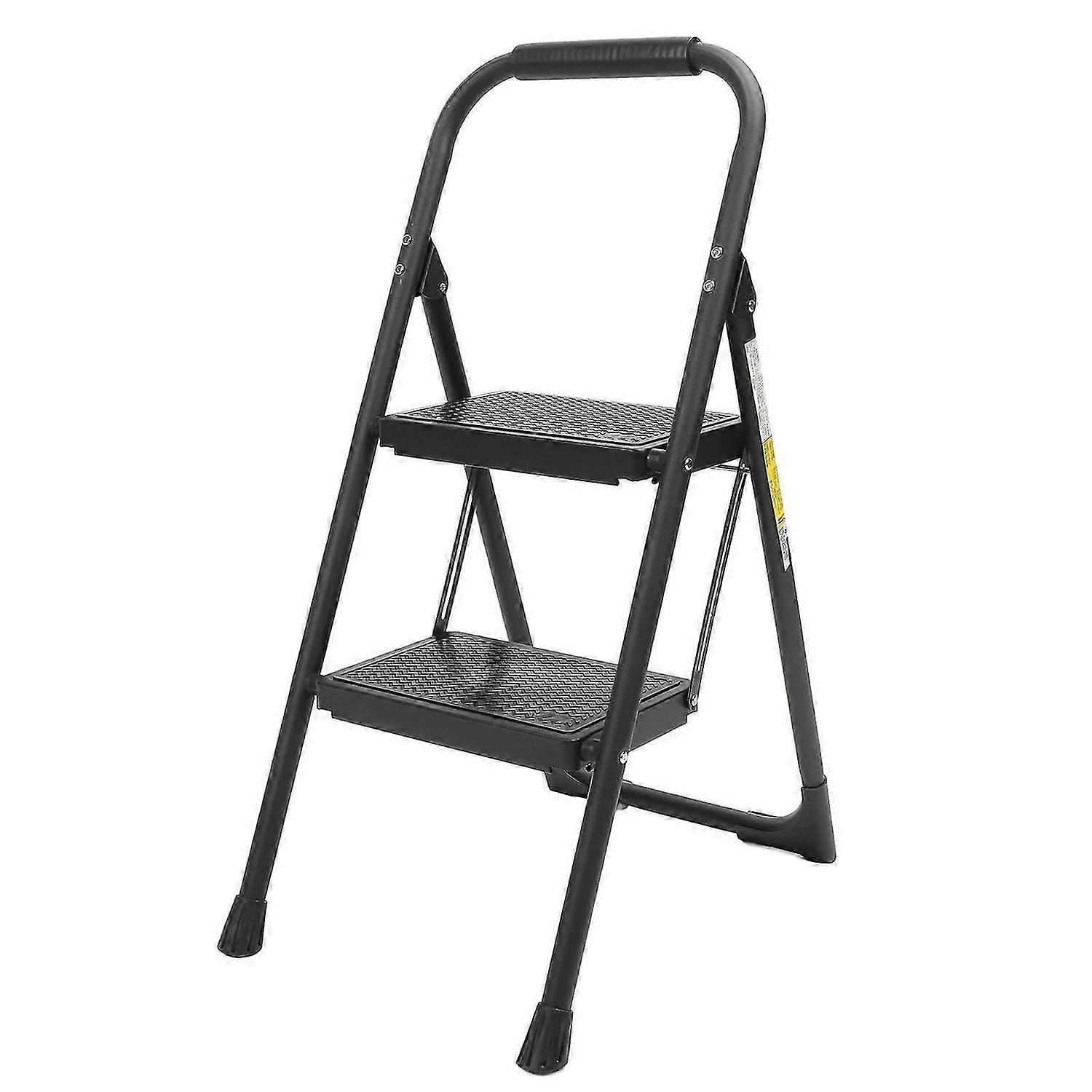 2 Step Ladder Folding Step Stool Small Home Foldable with Wide Non Slip Pedal for Kitchen Black
