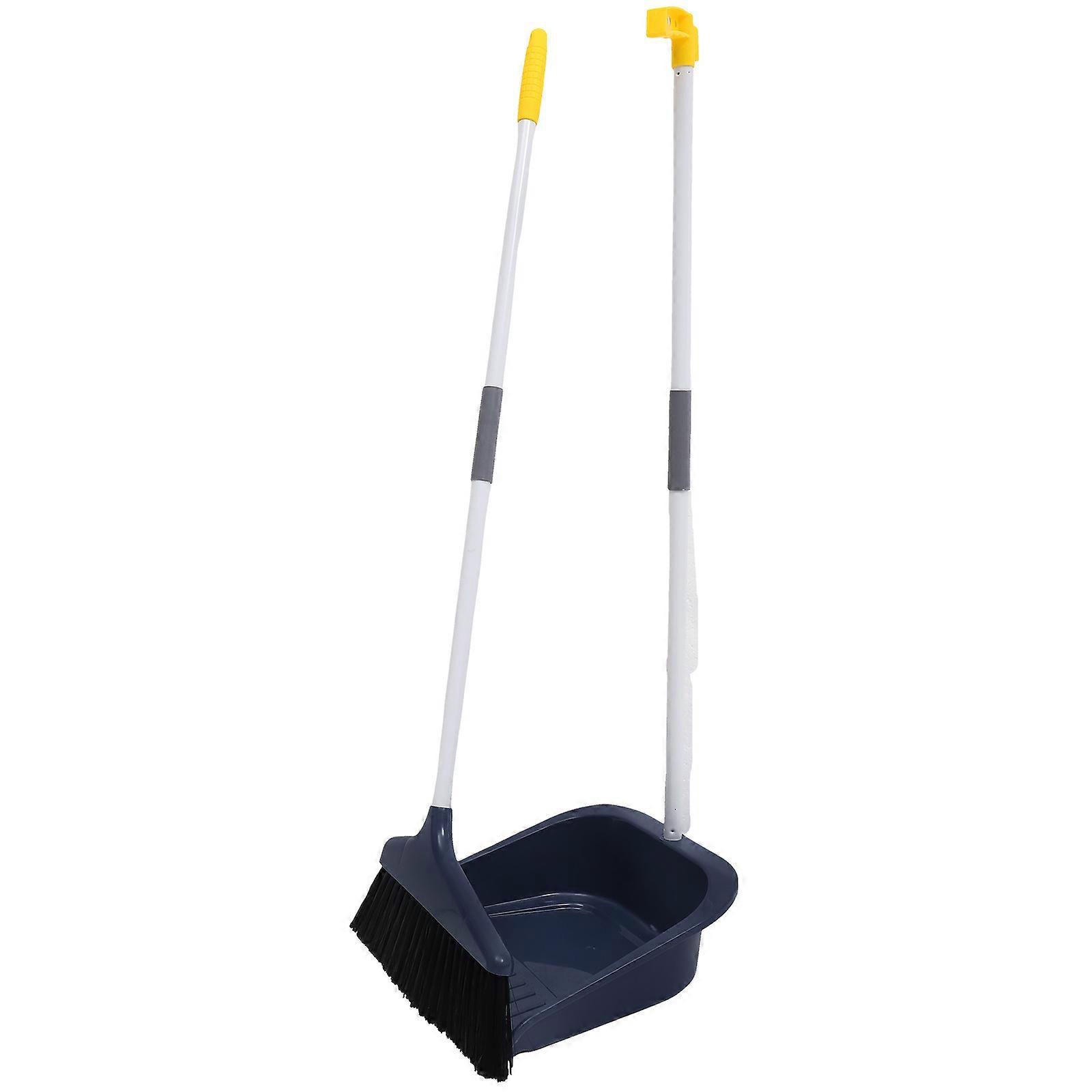 Soft Broom Set with Dustpan – Heavy Duty Outdoor Brush and Scoop for Commercial Cleaning, Blue Plastic