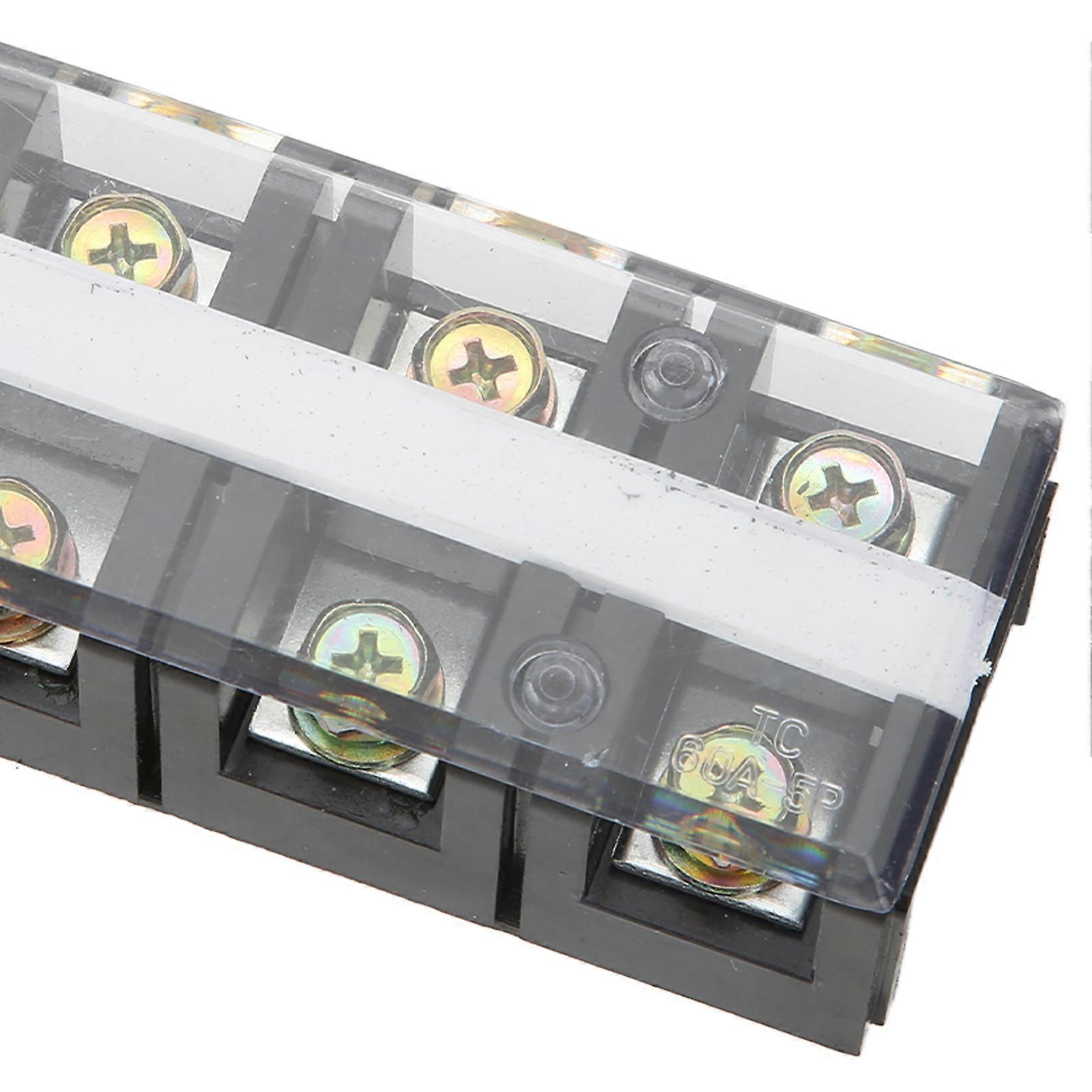 2 Pcs Terminal Block Dual Rows 60A 600V Compact Terminal Block Barrier Strip with PC Shell for Power Distribution System 5 Positions（605）
