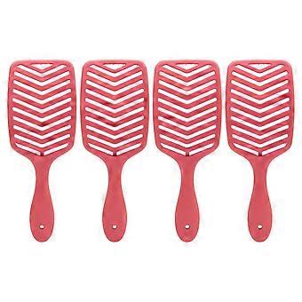 4PCs Detangling Hair Brush Böjd Ventilerad Massage Ihålig Professionell Torr Våt Hårborste För Massage HårbottenYMMR)