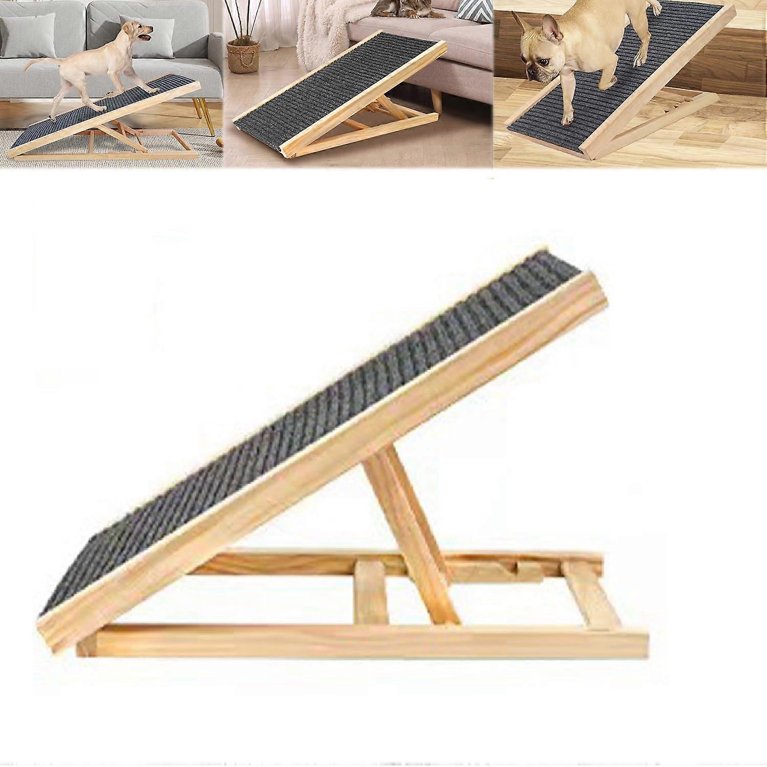Solid Wooden Pet Ramp, Height Adjustable, NonSlip Carpet, Safe Access for Pets