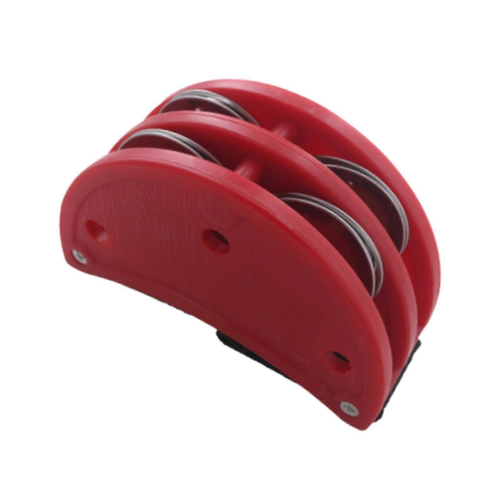 Compact foot tambourine for use with ukulele and banjo, red