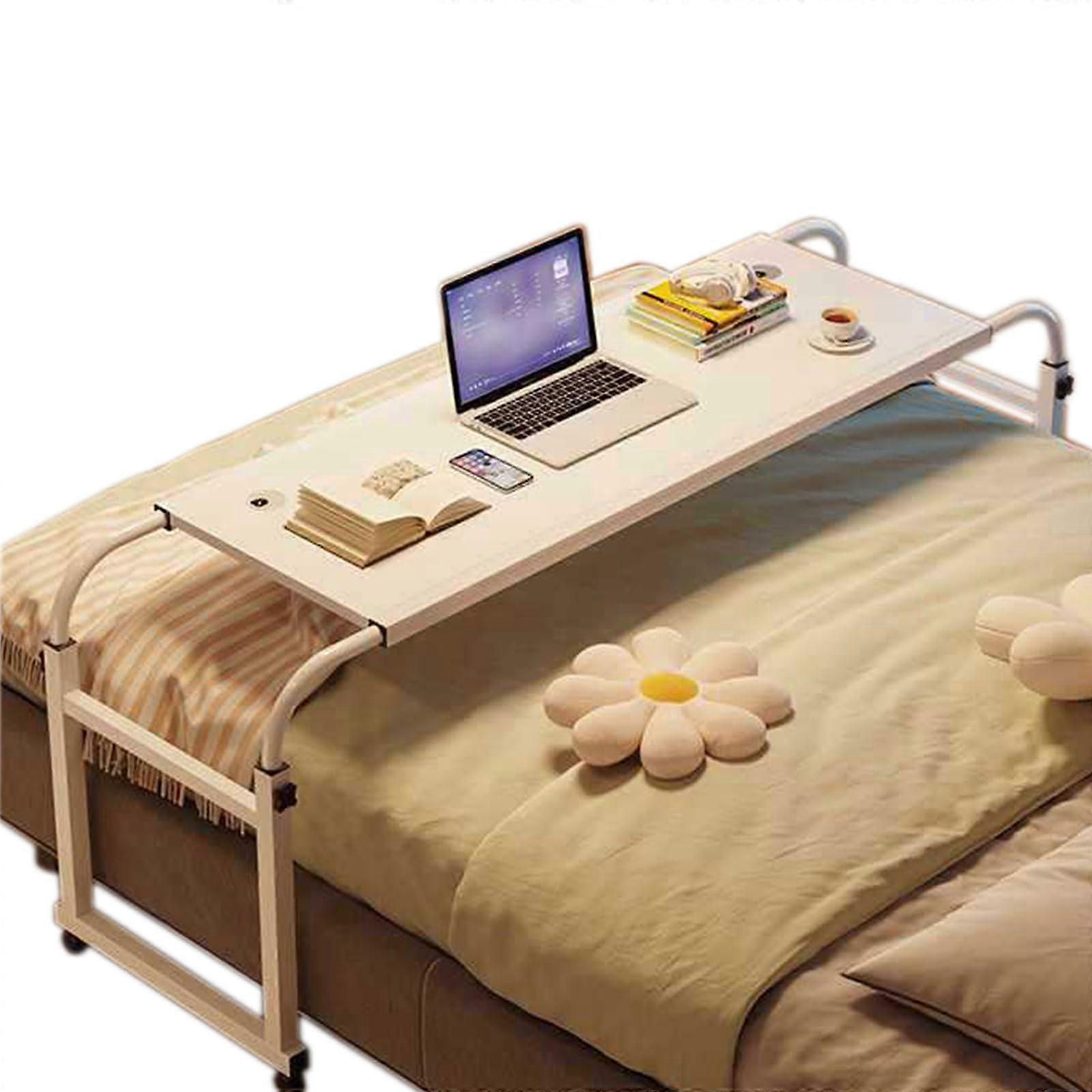 47.2' Overbed Table with Wheels, Adjustable Height, Mobile Desk for Home, Hospital, White