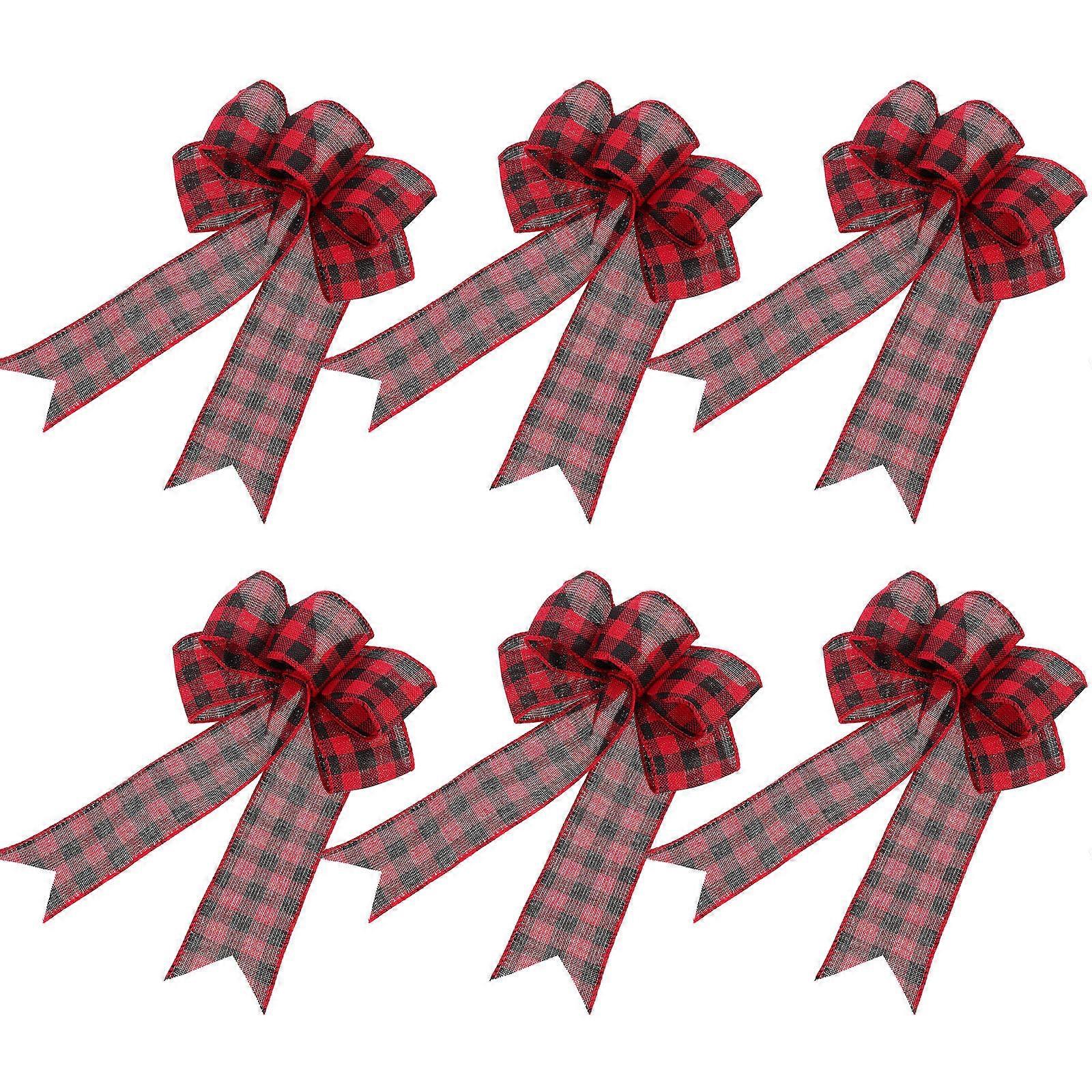 6pcs Large Plaid Fabric Christmas Bows – Reusable Holiday Tree, Wreath & Door Decorations for Festive Parties and