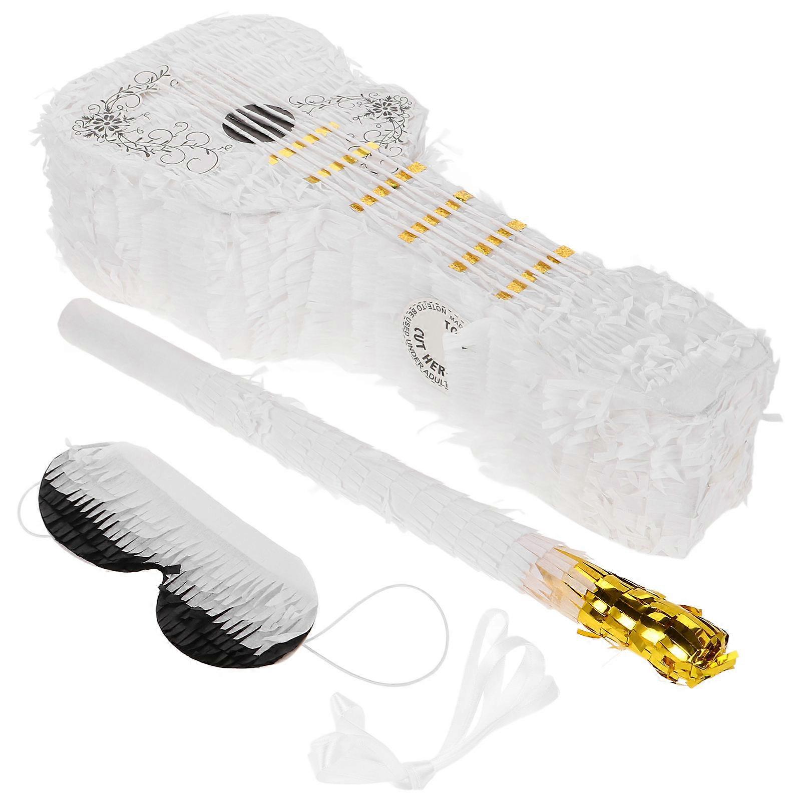 White Violin Pinata for Party Decor Candy Filled with Stick and Blindfold Ideal for Birthday Celebrations 27.5 Inch