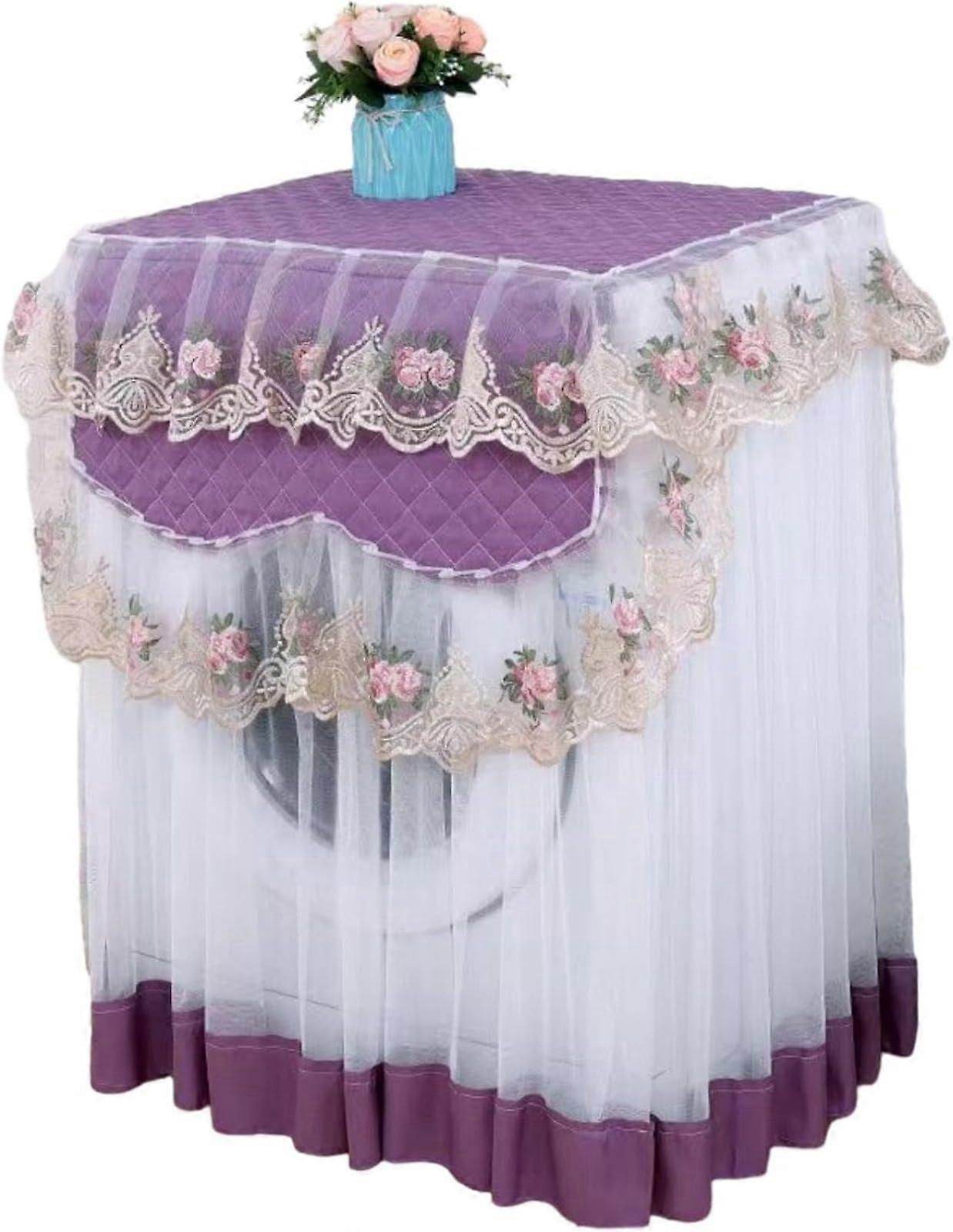 Lace Washing Machine Cover 60x60x85cm Purple Decorative Dust Cover for Household Appliances