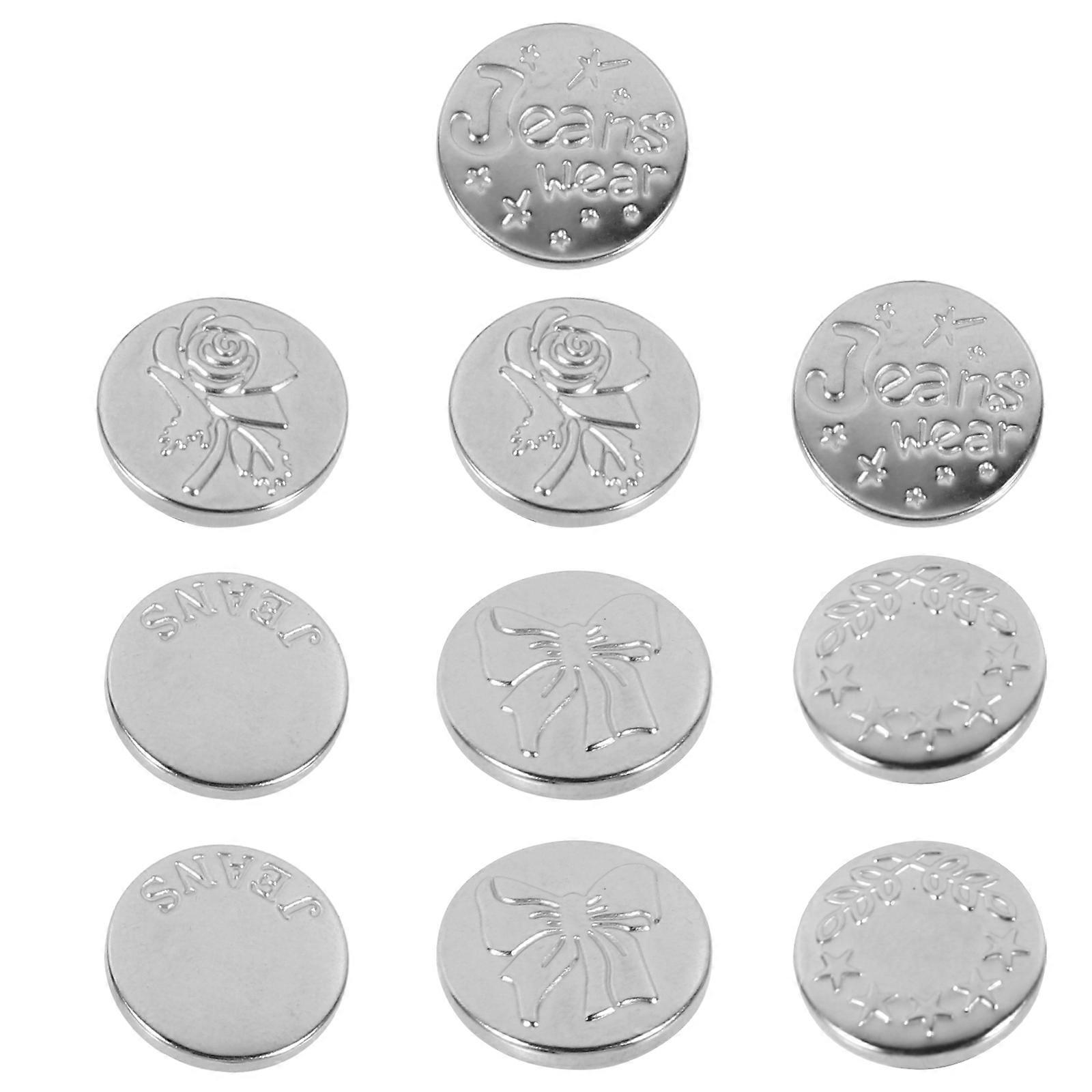 Stainless Steel Buttons Replacement Jean Buttons Daily Use Silver 1.3X1.5CM Easy Installation 10Pcs