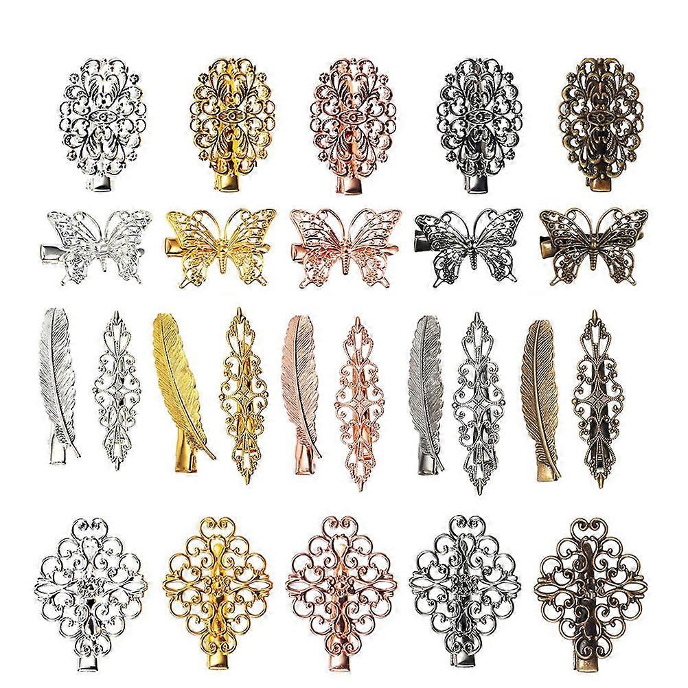 Assorted Color Metal Duckbill Clips with Beautiful Petals Patterns for Women 25 Pieces
