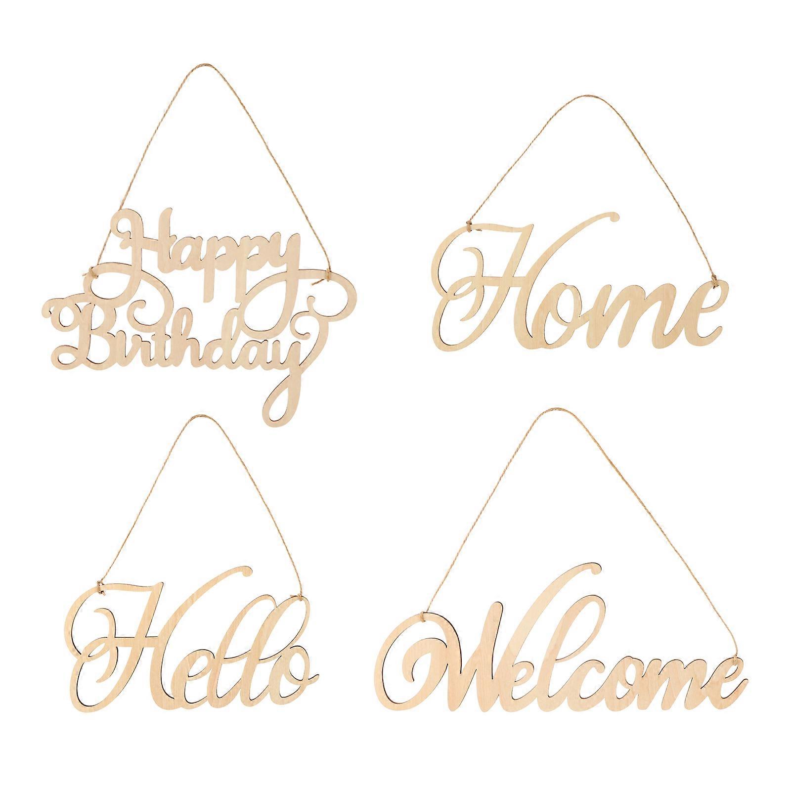 Wooden Carved Letter Pendant Set – Hollow Hanging Decor for Home, Store, Bar – Smooth Finish – Includes Hello, Welcome, Happy Birthday for DIY